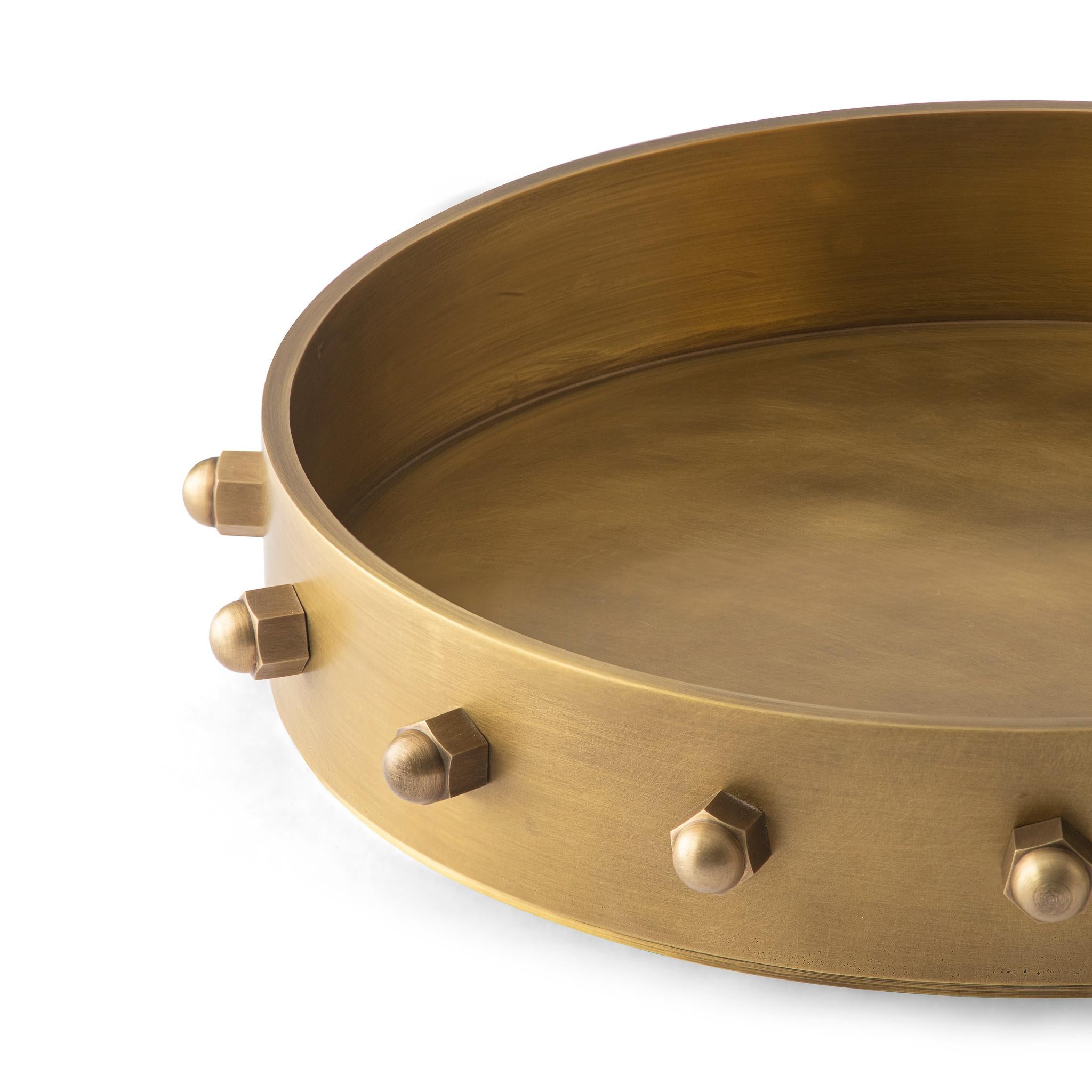 American Large Contemporary Bolt Brass Tray For Sale