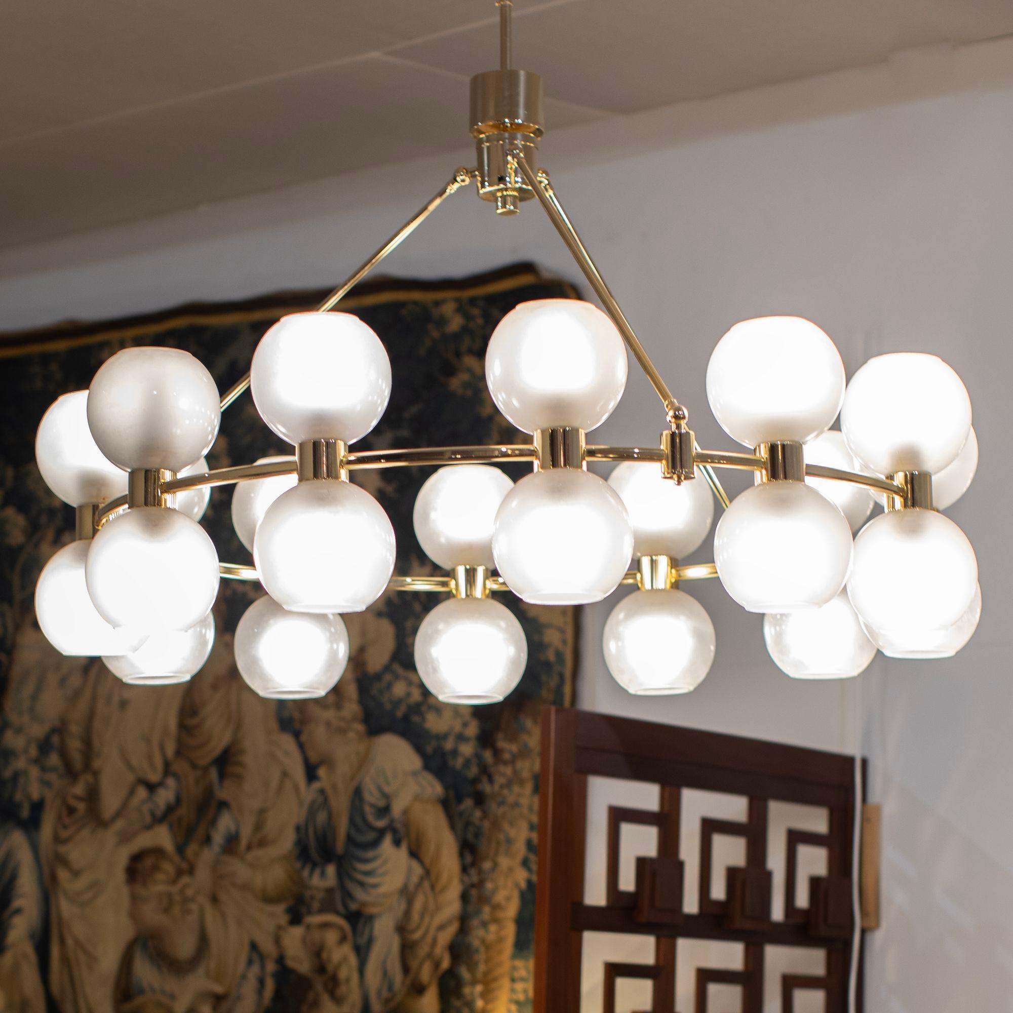 Large Contemporary Brass and Glass Chandelier 1