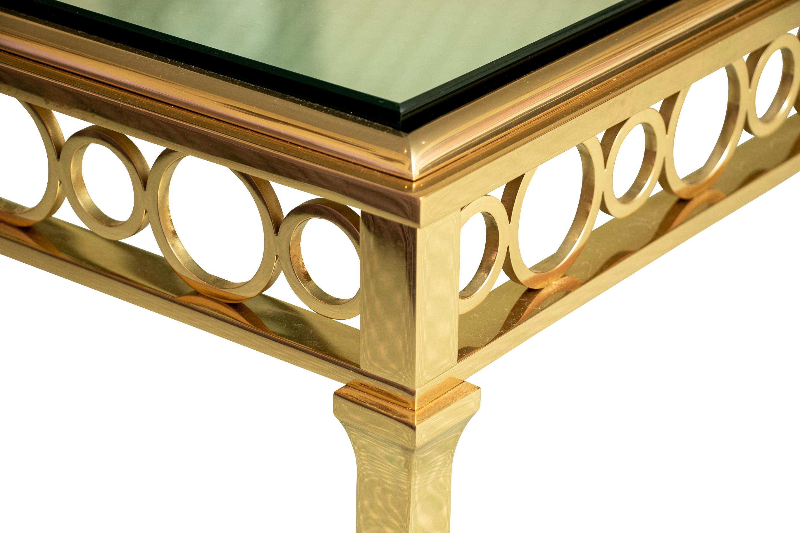 Large Contemporary Brass and Glass Cocktail Table (Hollywood Regency)