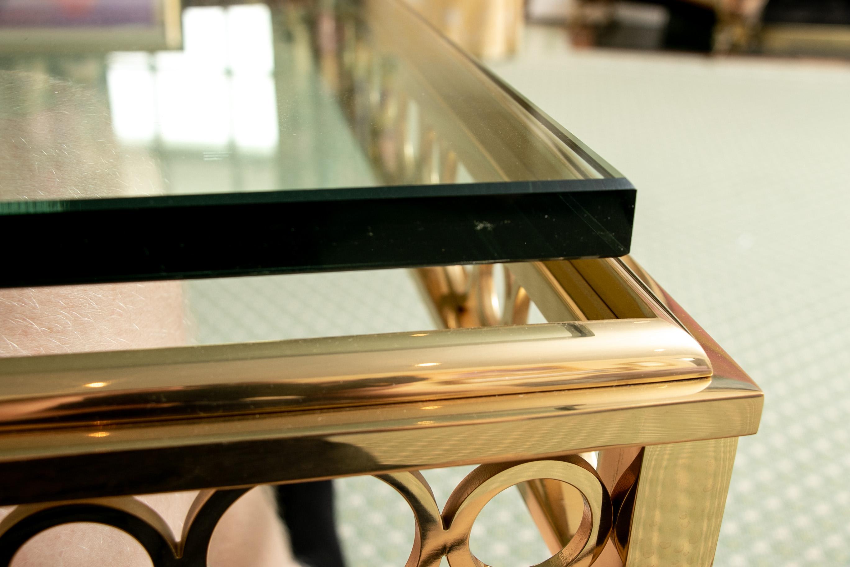 Large Contemporary Brass and Glass Cocktail Table 2