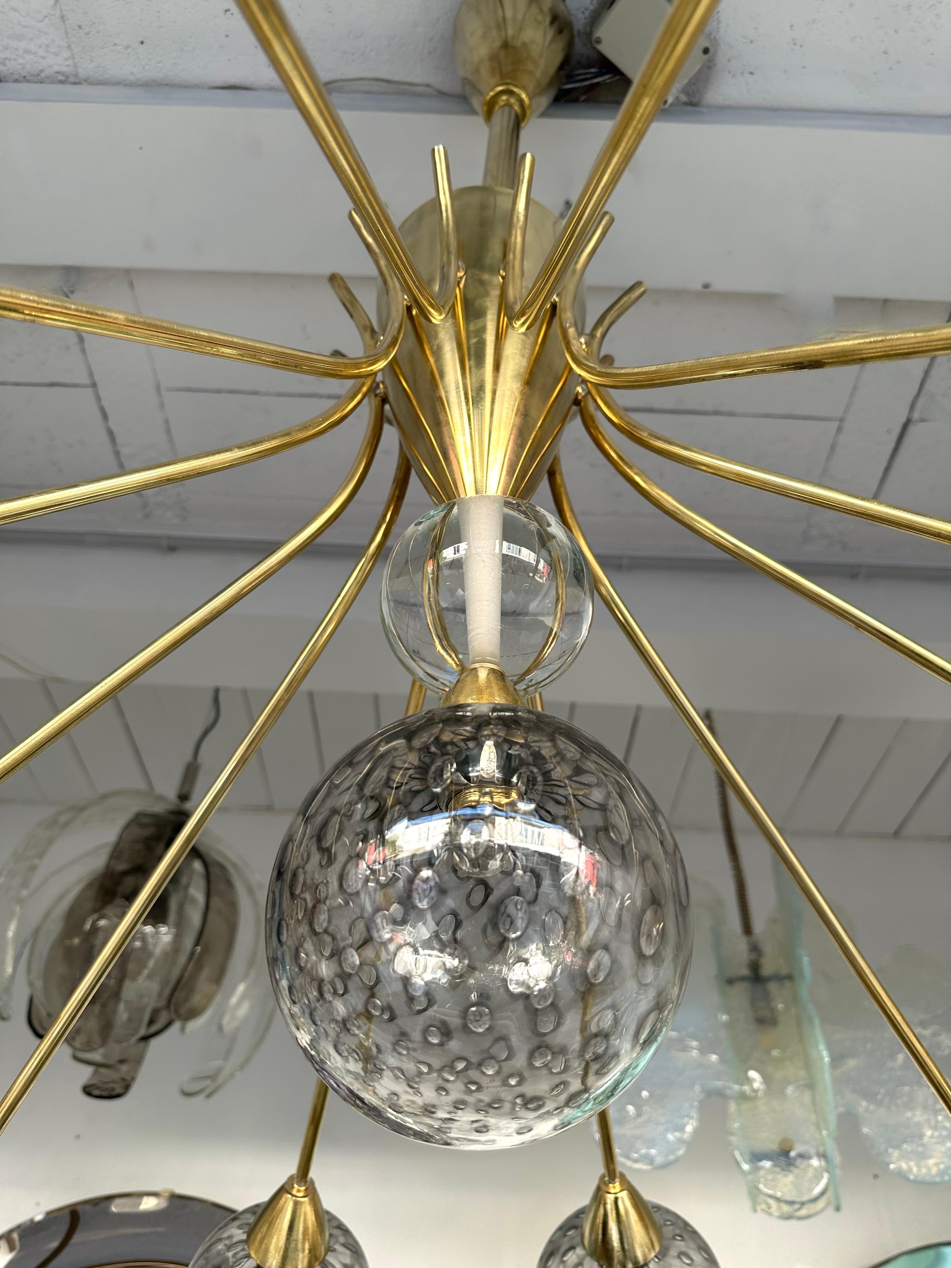 Large Contemporary Brass Chandelier Grey Bubble Murano Glass Ball, Italy 9