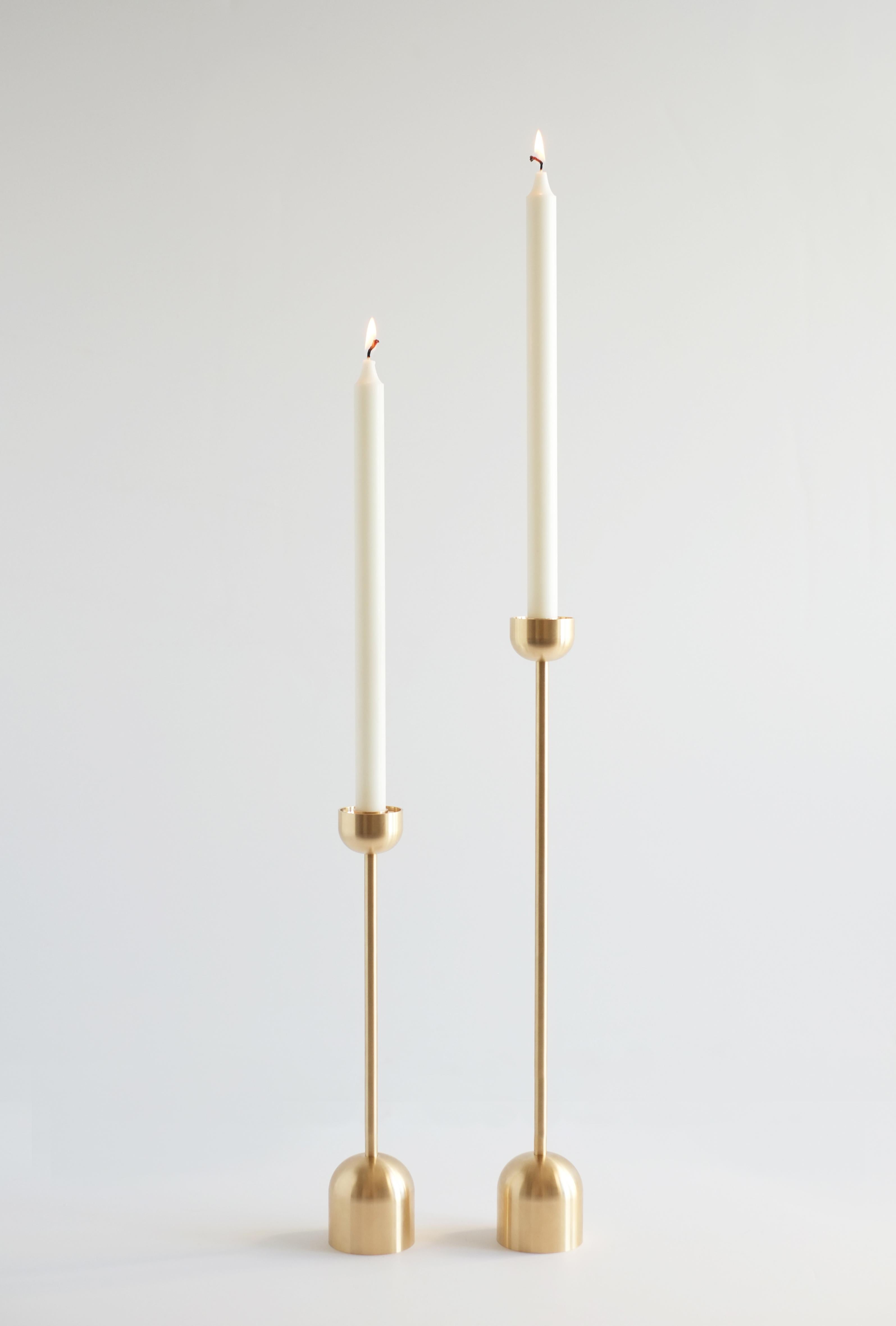 Large Contemporary Brass Dome Spindle Candleholders by Fort Standard, in Stock For Sale 2