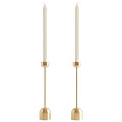 Large Contemporary Brass Dome Spindle Candleholders by Fort Standard, in Stock
