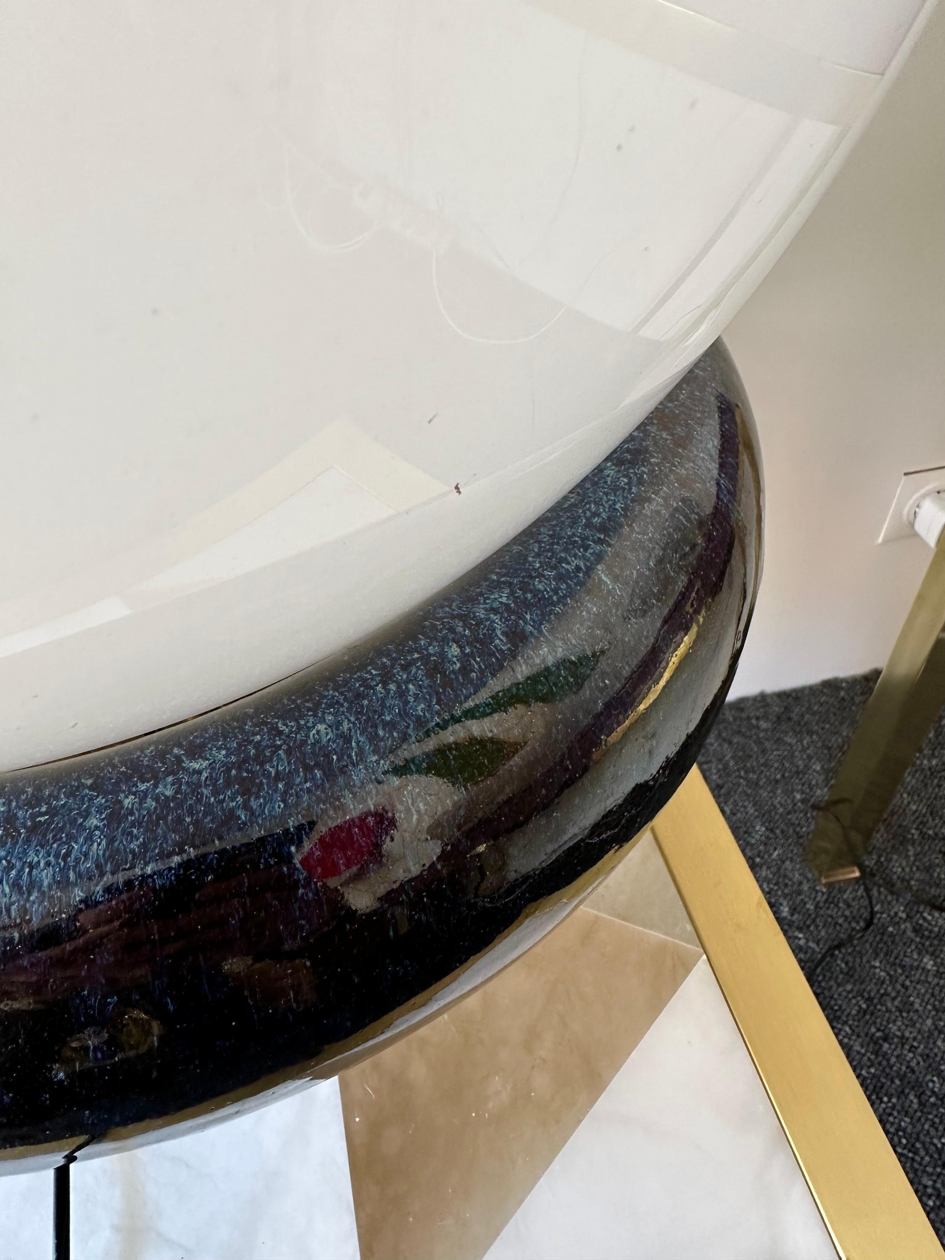 Grande lampe contemporaine en laiton, verre de Murano et céramique. Italie Neuf - En vente à SAINT-OUEN, FR