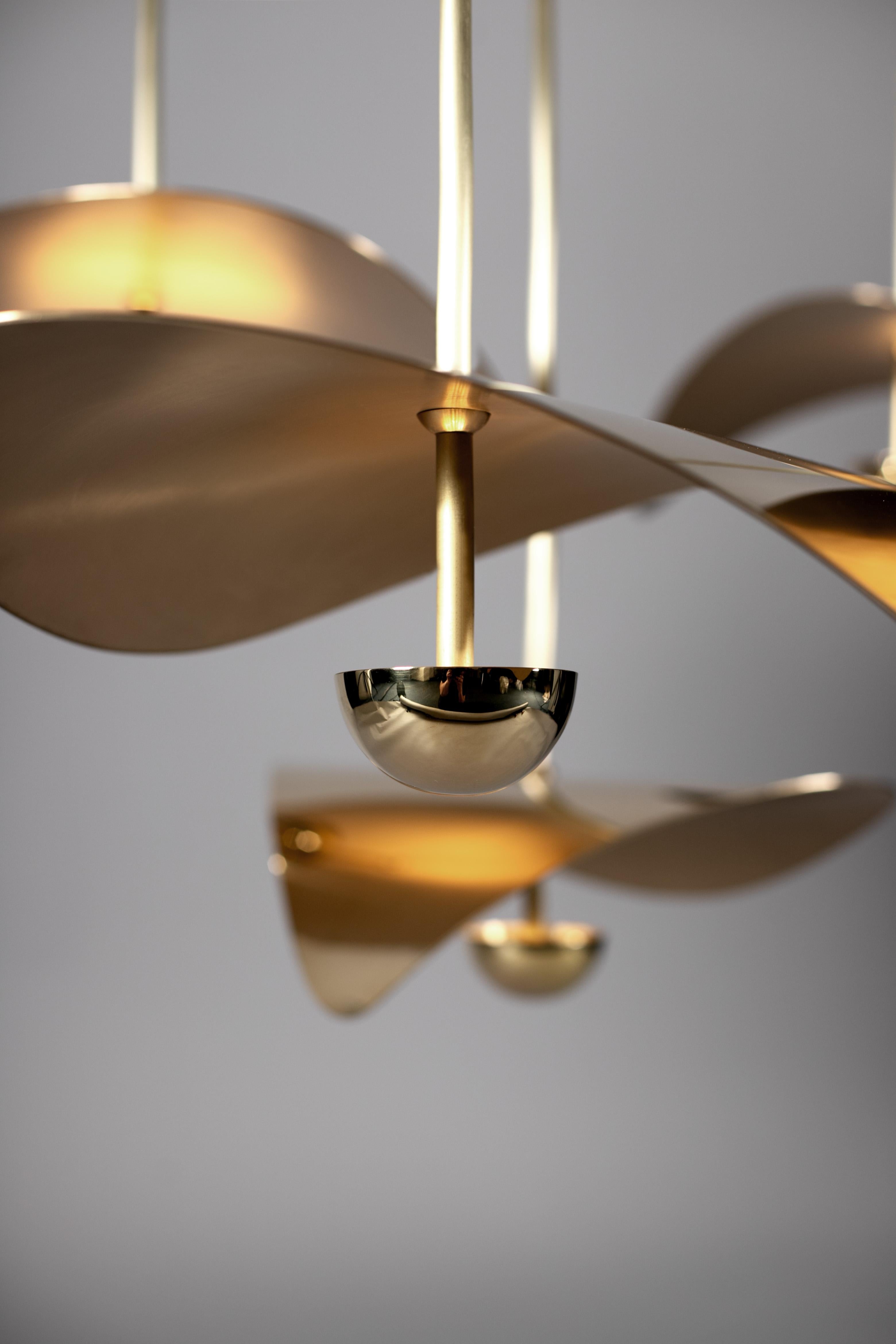 Scandinavian Large Contemporary Brass Sculptural Chandelier, Handmade in Sweden For Sale