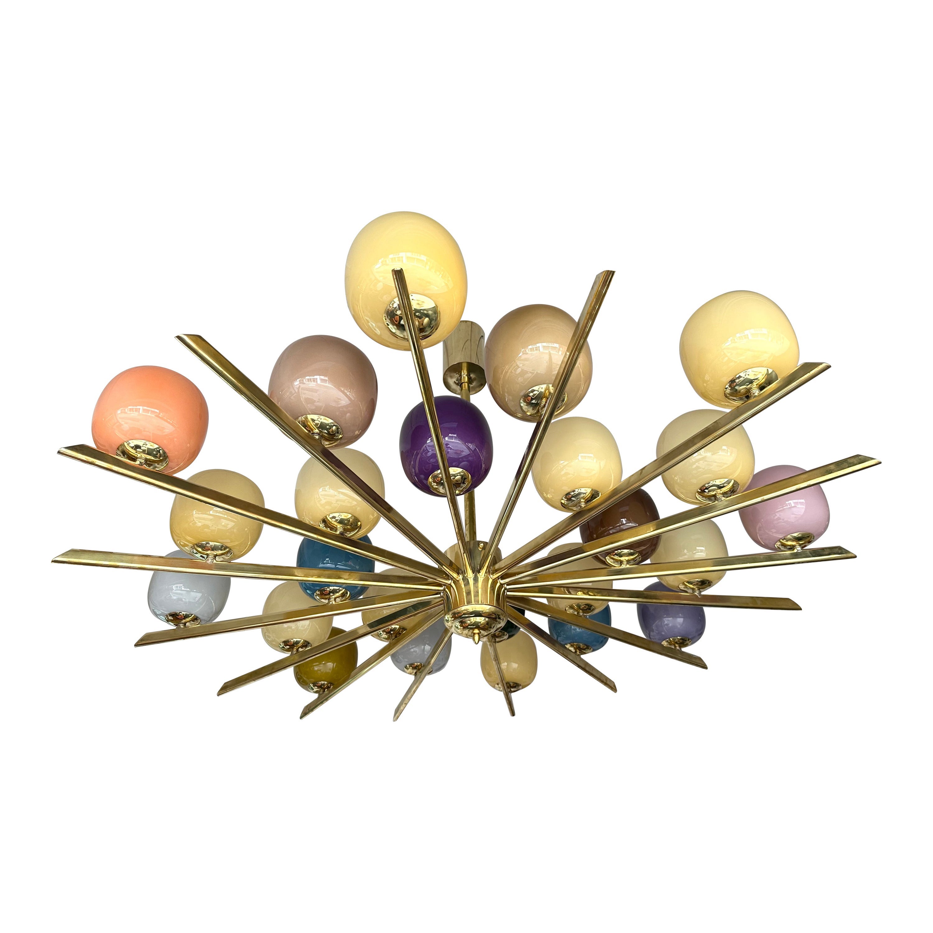 Large Contemporary Candy Chandelier Brass and Murano Glass , Italy