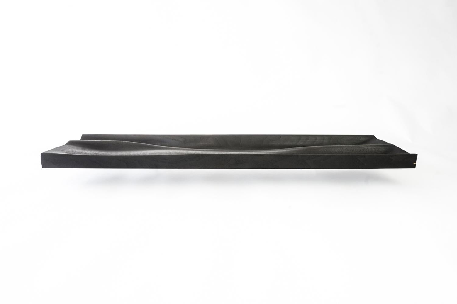 Organic Modern Large Contemporary Carved Walnut Ebonized Tray with Brass Accent