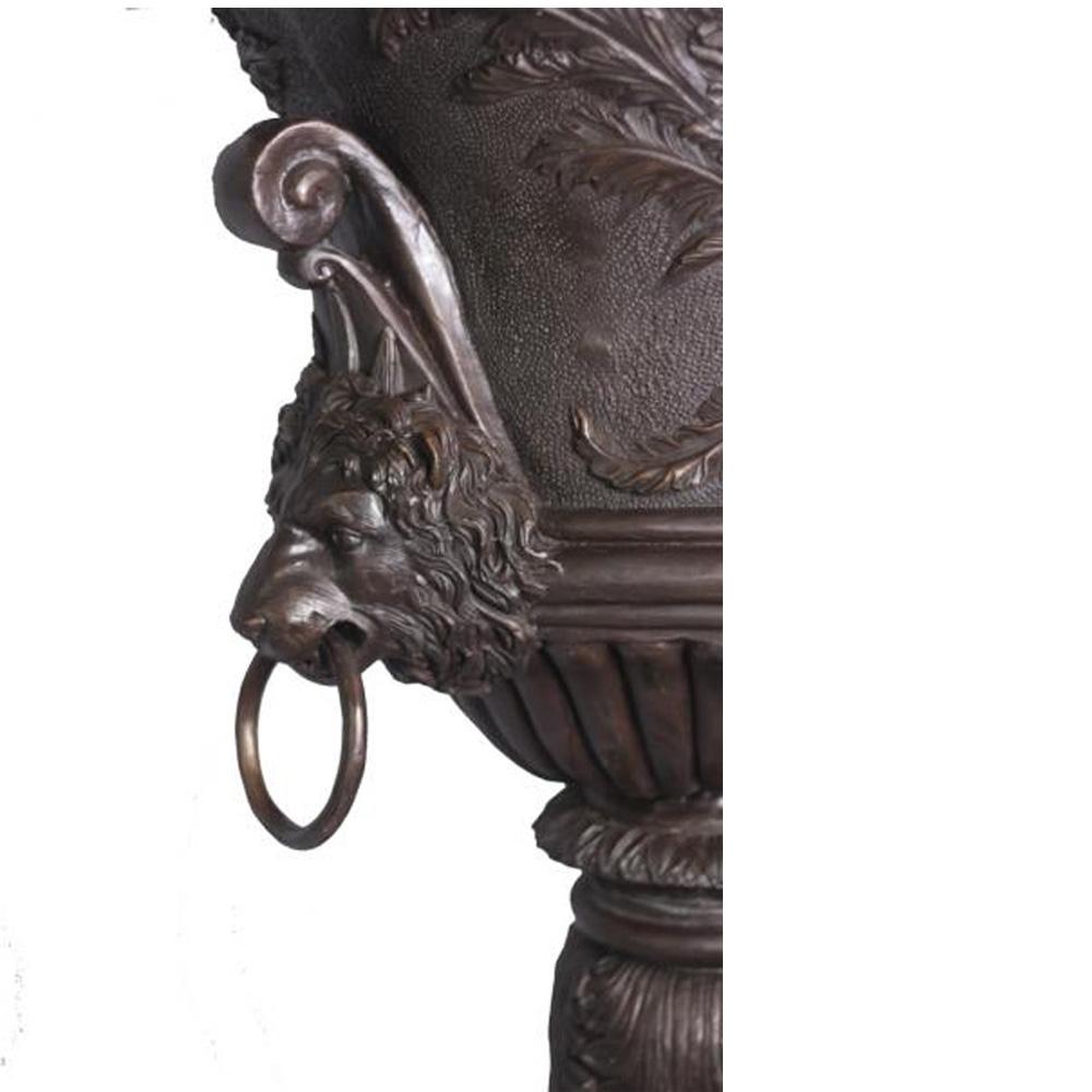 Classical Greek Large Contemporary Cast Bronze Krater Urn on Pedestal with Mythological Figures For Sale