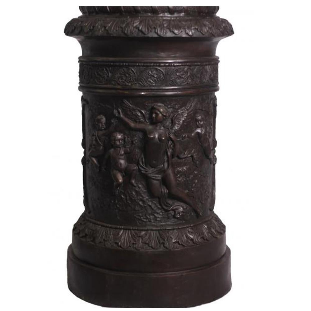 Large Contemporary Cast Bronze Krater Urn on Pedestal with Mythological Figures In Excellent Condition For Sale In Yonkers, NY