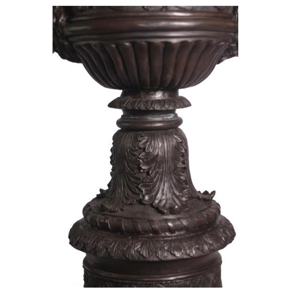 Large Contemporary Cast Bronze Krater Urn on Pedestal with Mythological Figures For Sale 1