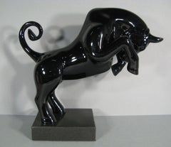Large Contemporary Ceramic Bull Statue on Granite Base - 1Y130