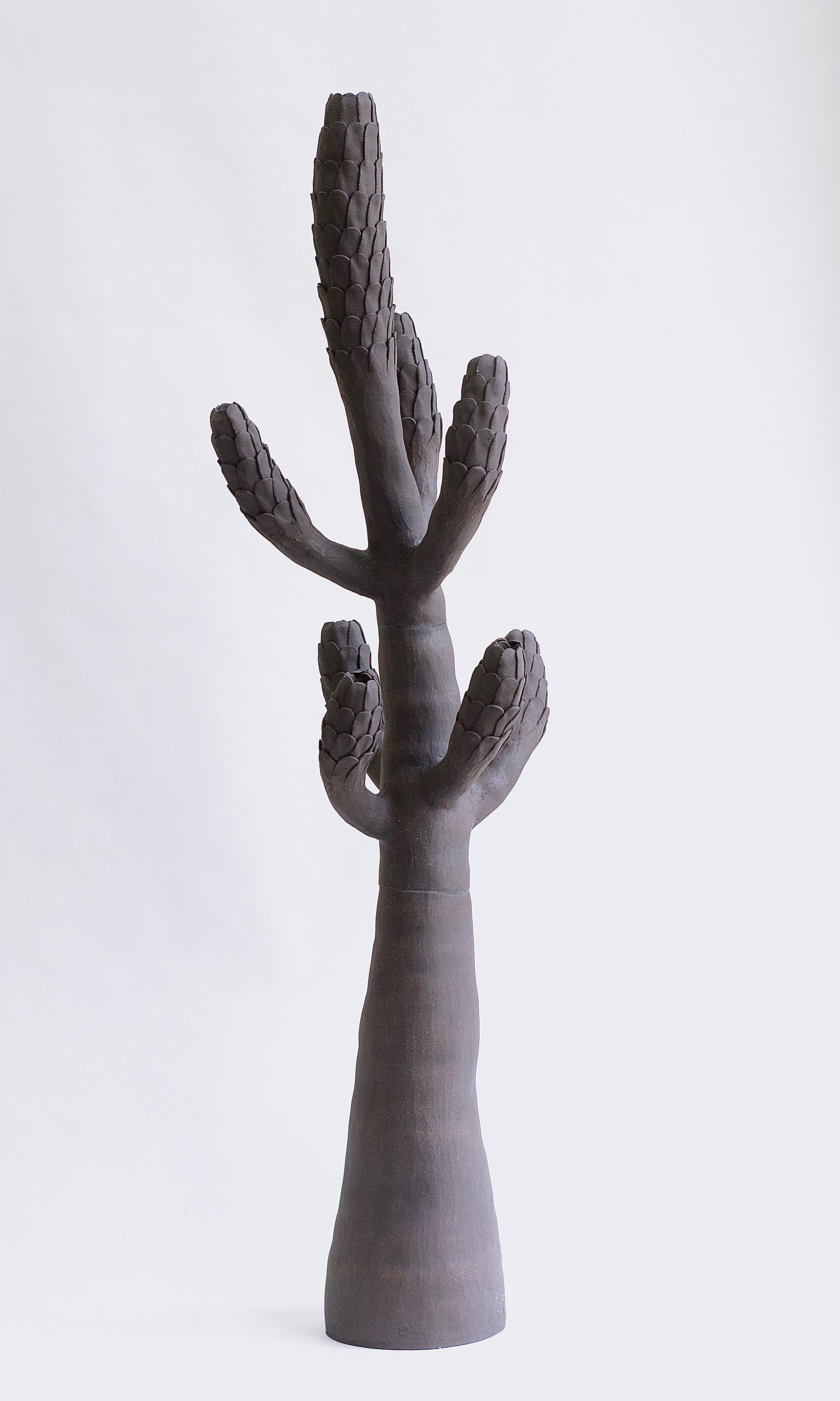 Minimalist Large Contemporary Ceramic Cactus Sculpture, Grand Cactus Ecailles For Sale
