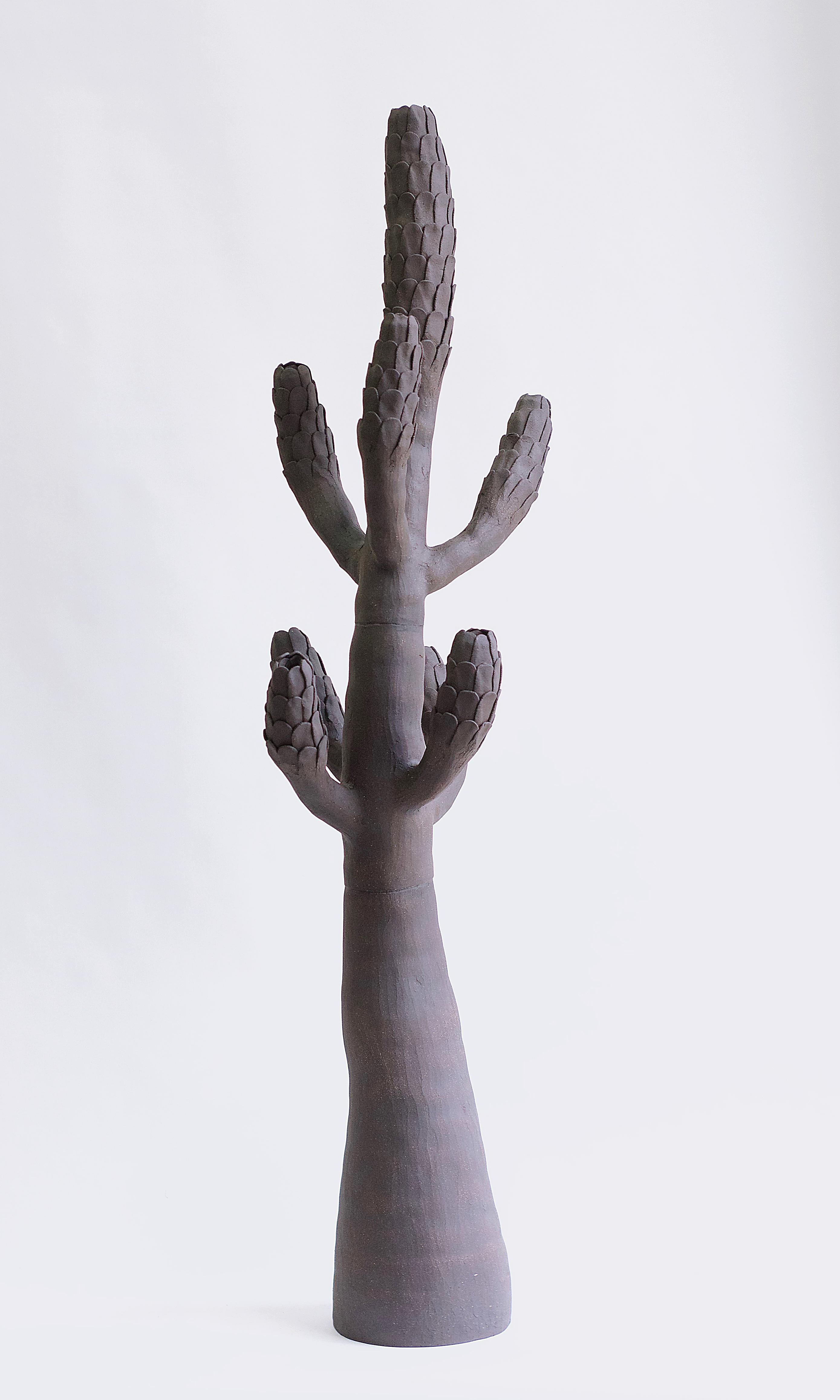 Hand-Crafted Large Contemporary Ceramic Cactus Sculpture, Grand Cactus Ecailles For Sale