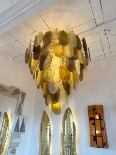 Large Contemporary Chandelier Tan Brown Tapestry Murano Glass by AD, Italy