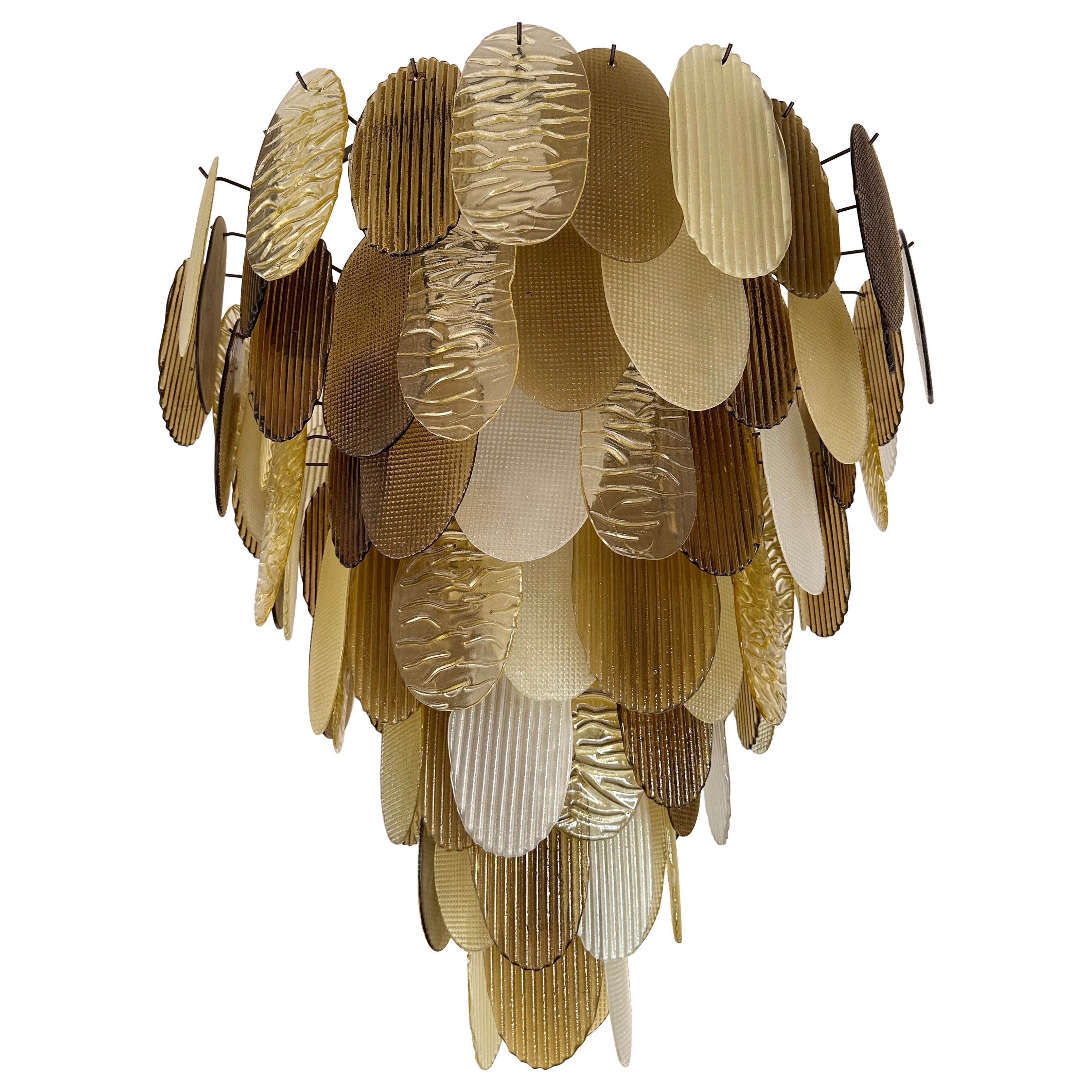 Large Contemporary Chandelier Tan Brown Tapestry Murano Glass by AD, Italy For Sale