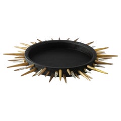 Piton Tray, Large Charred Oak Tray with Brass and Quartz Spikes