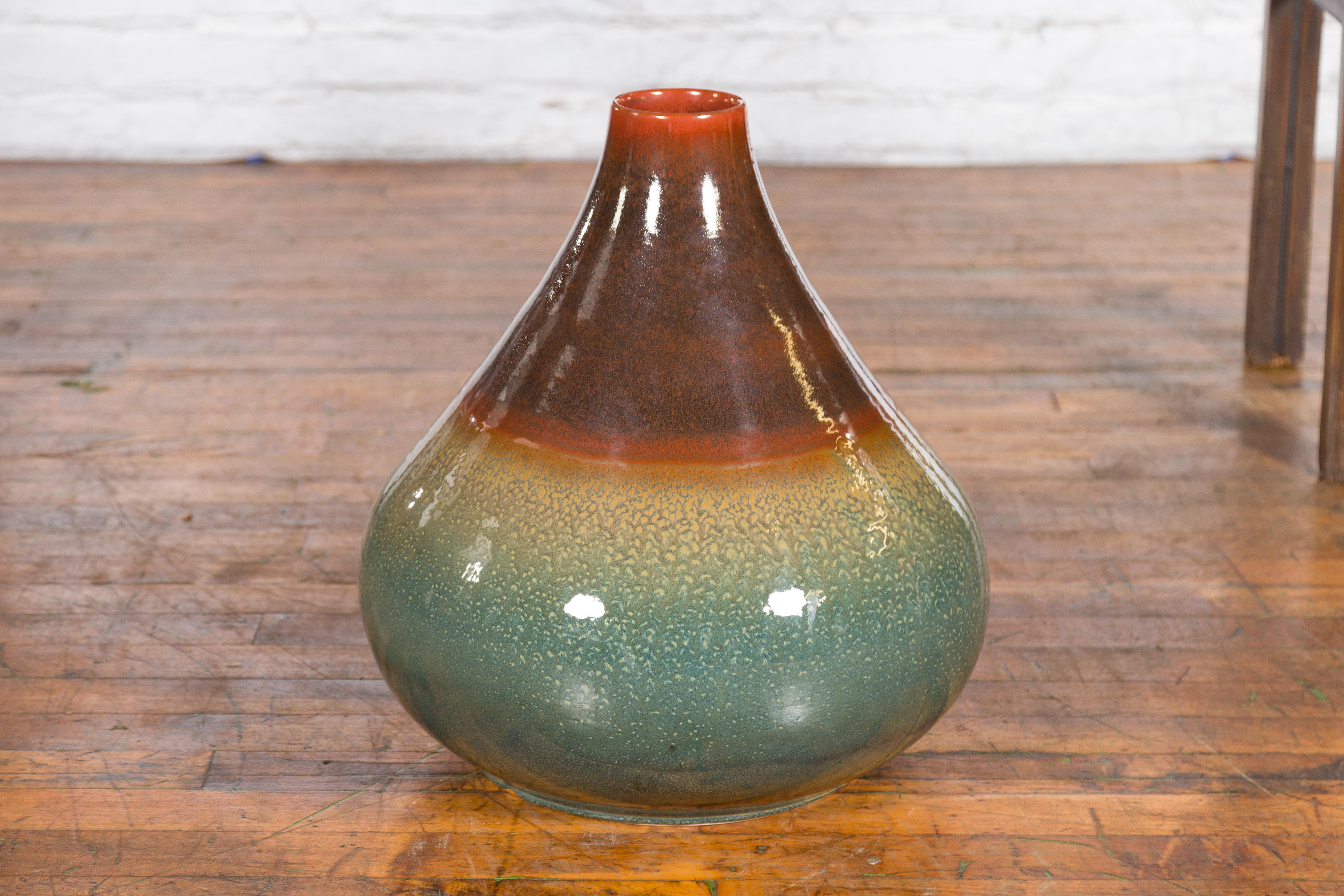 Large Contemporary Chiang Mai Prem Collection Jar with Green and Brown Glaze For Sale 4