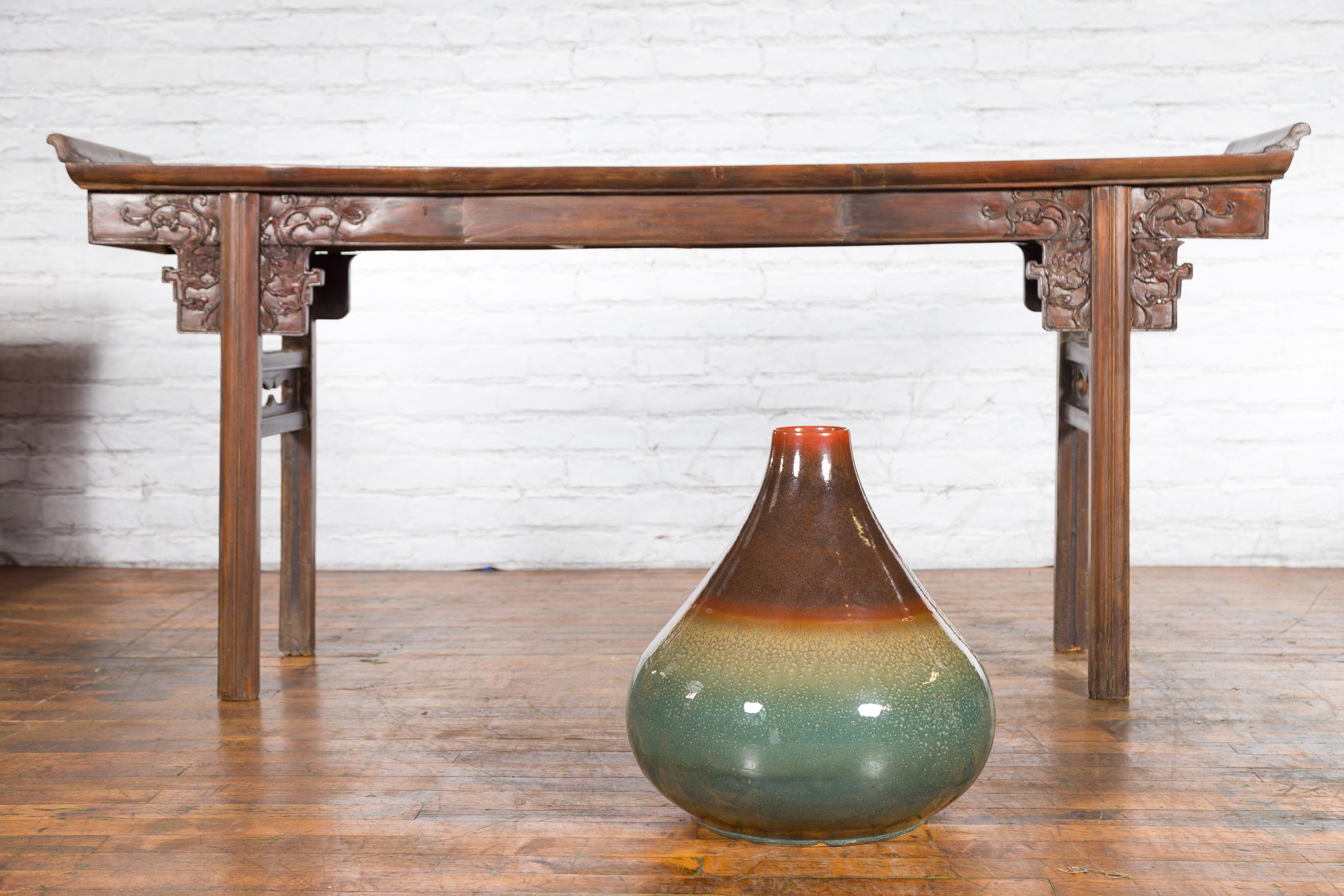 Glazed Large Contemporary Chiang Mai Prem Collection Jar with Green and Brown Glaze For Sale