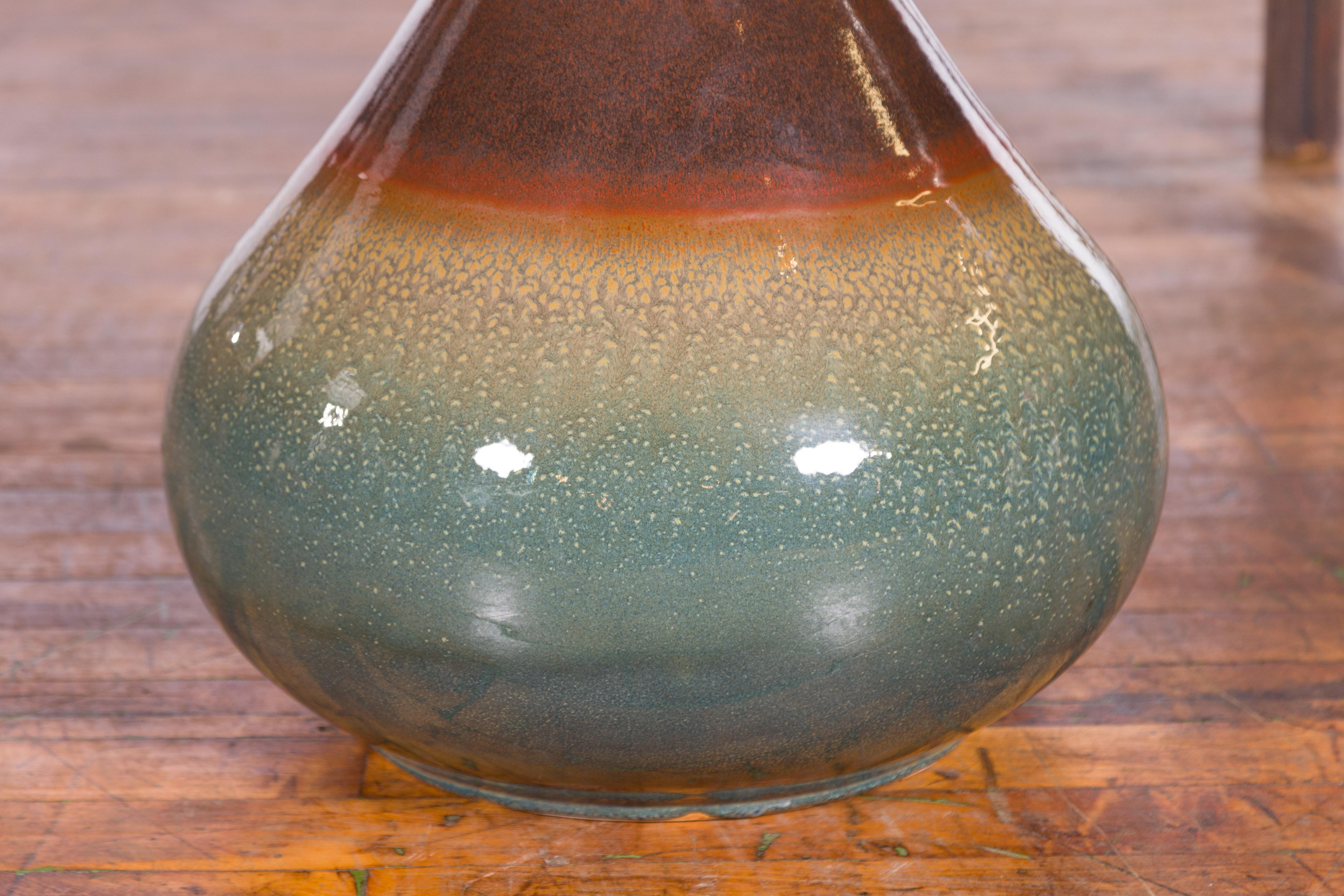 Pottery Large Contemporary Chiang Mai Prem Collection Jar with Green and Brown Glaze For Sale