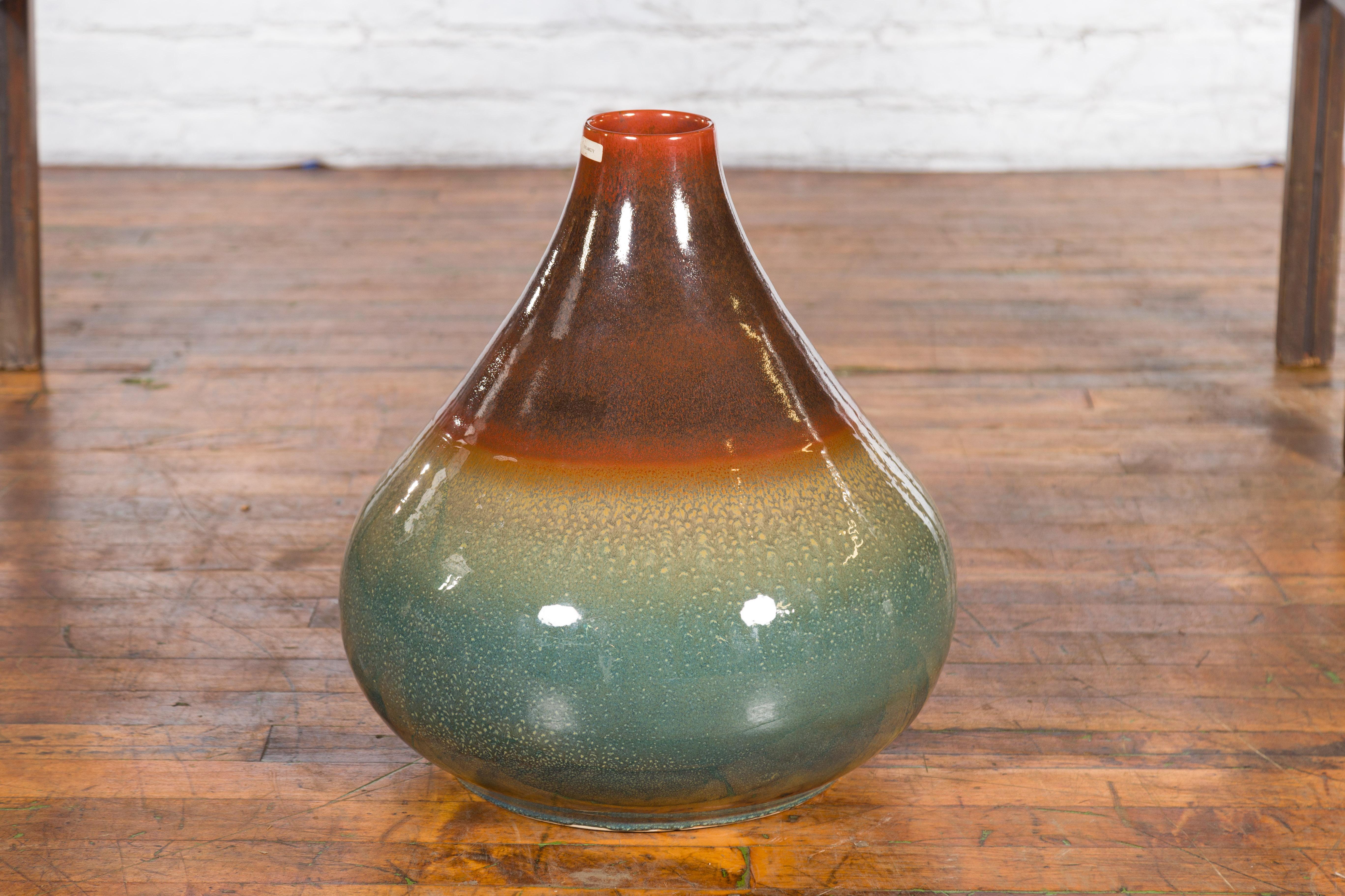 Large Contemporary Chiang Mai Prem Collection Jar with Green and Brown Glaze For Sale 2