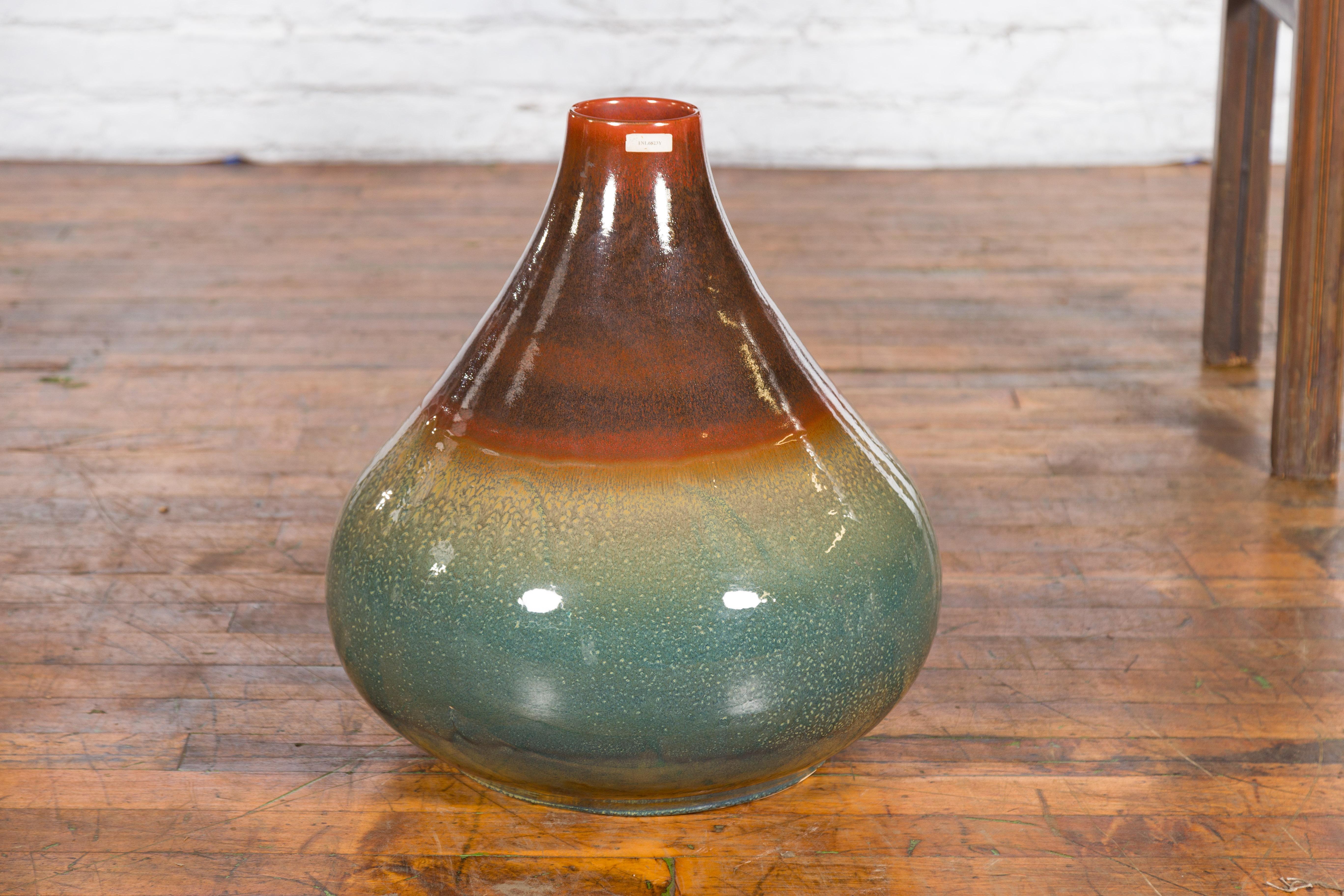 Large Contemporary Chiang Mai Prem Collection Jar with Green and Brown Glaze For Sale 3