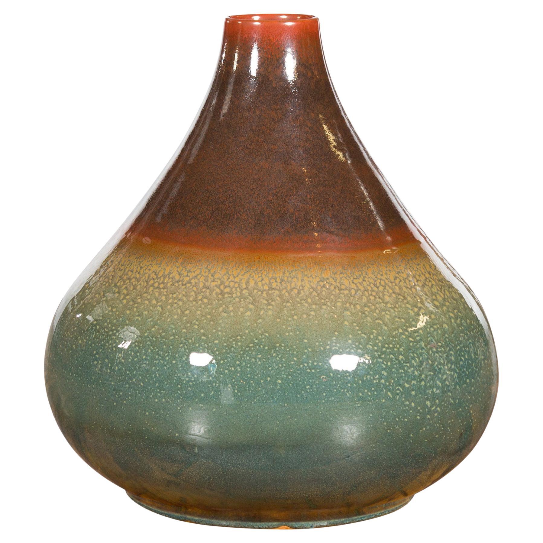 Large Contemporary Chiang Mai Prem Collection Jar with Green and Brown Glaze