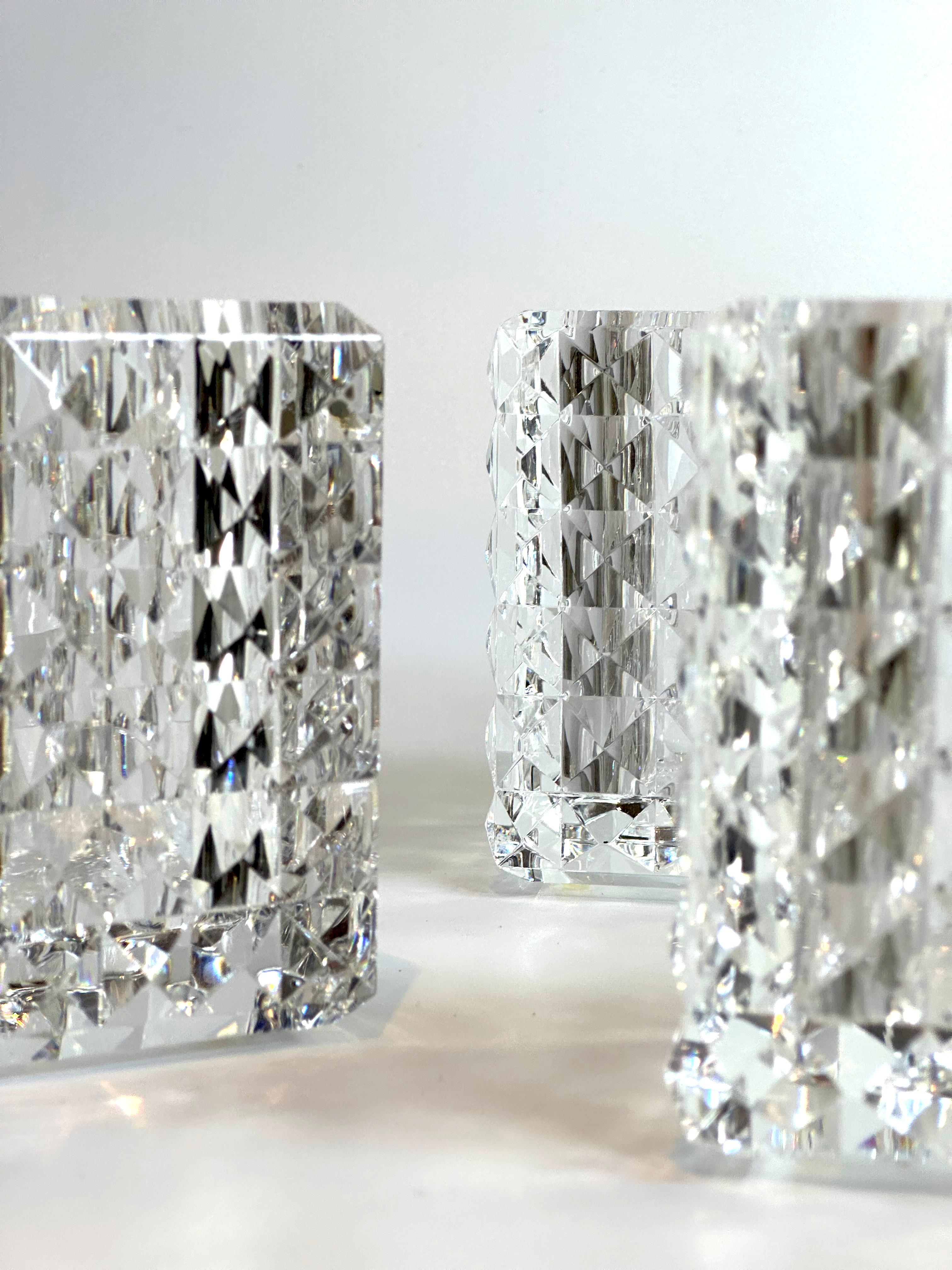 Modernist Style Clear Optical Glass Votive Candle Holders by Veritas Home  In Good Condition In Glasgow, GB