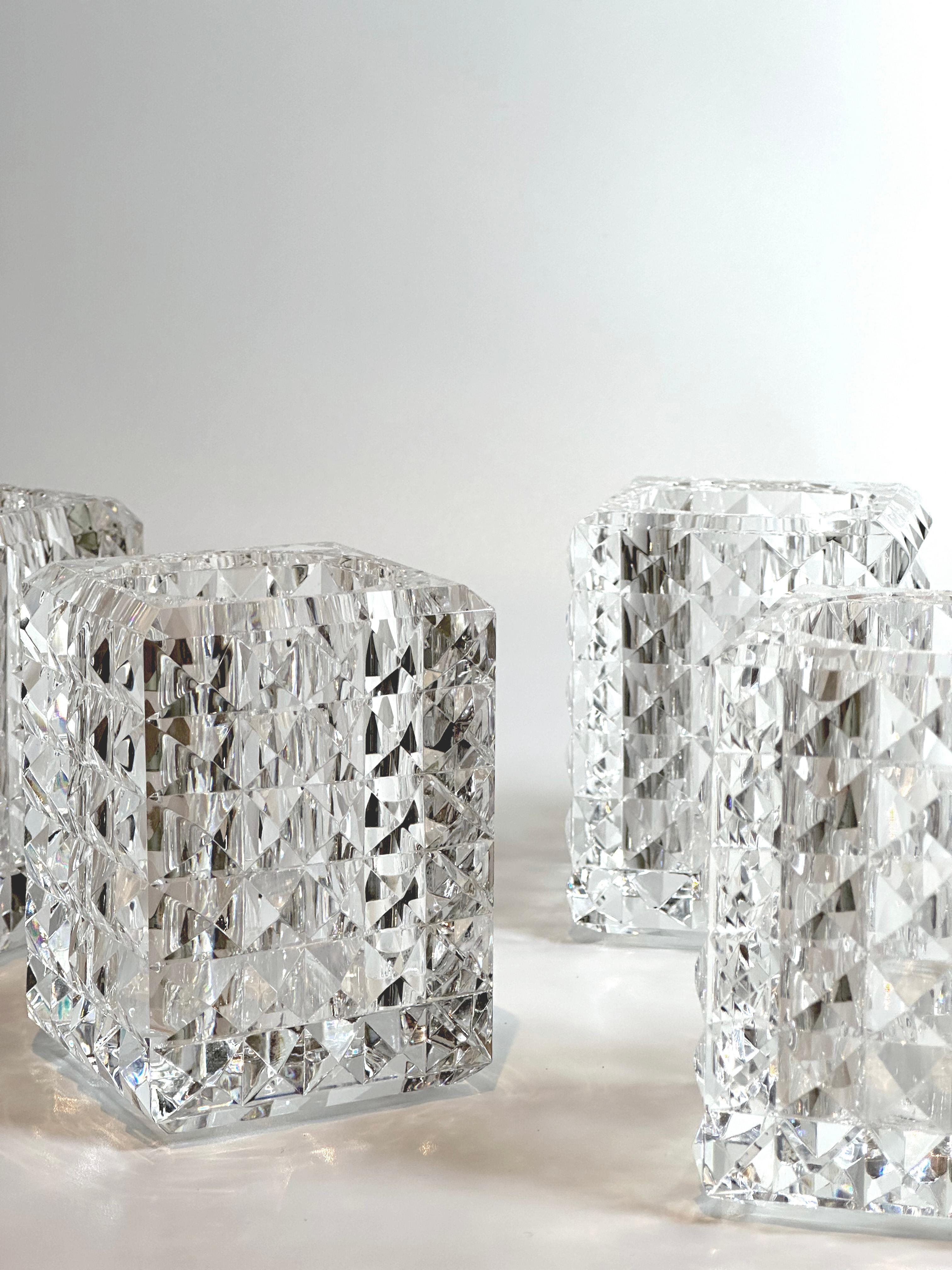 Contemporary Modernist Style Clear Optical Glass Votive Candle Holders by Veritas Home 