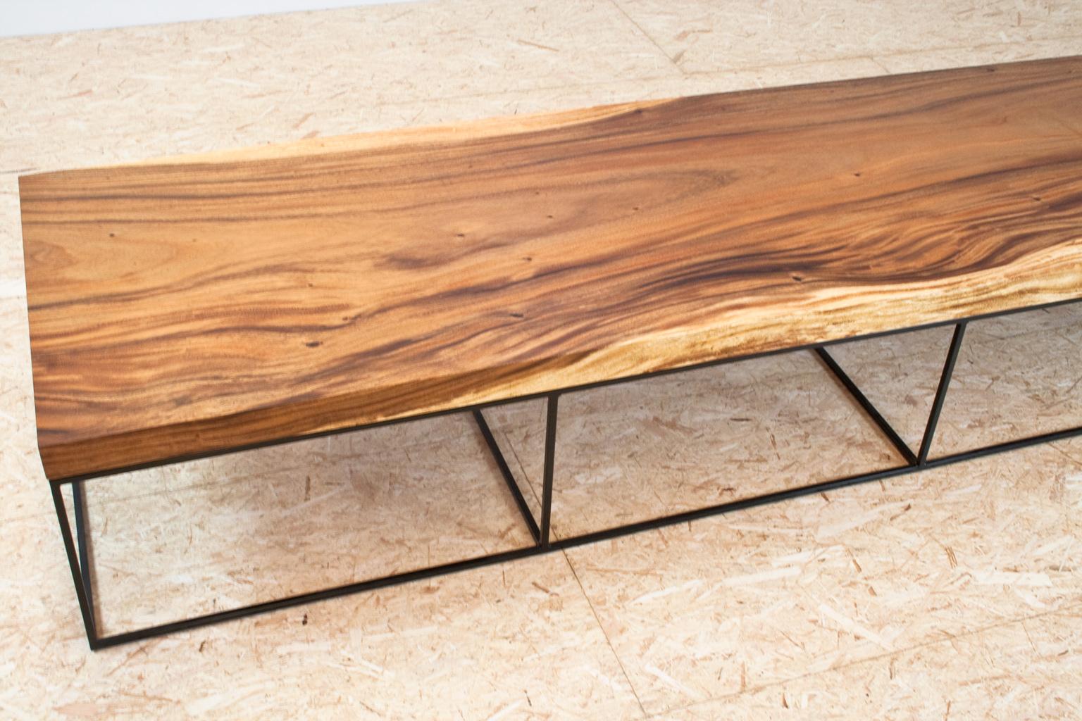 Wood Large Contemporary Coffee Table in Suar and Black Metal, Dutch Modern Design