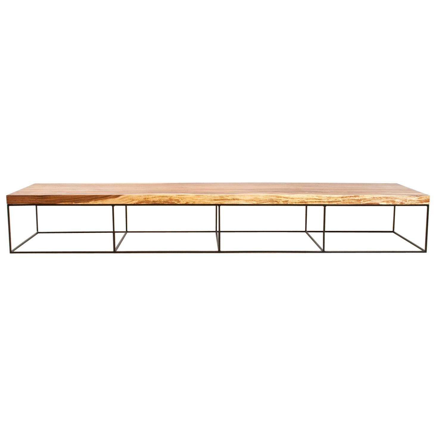 Large Contemporary Coffee Table in Suar and Black Metal, Dutch Modern Design