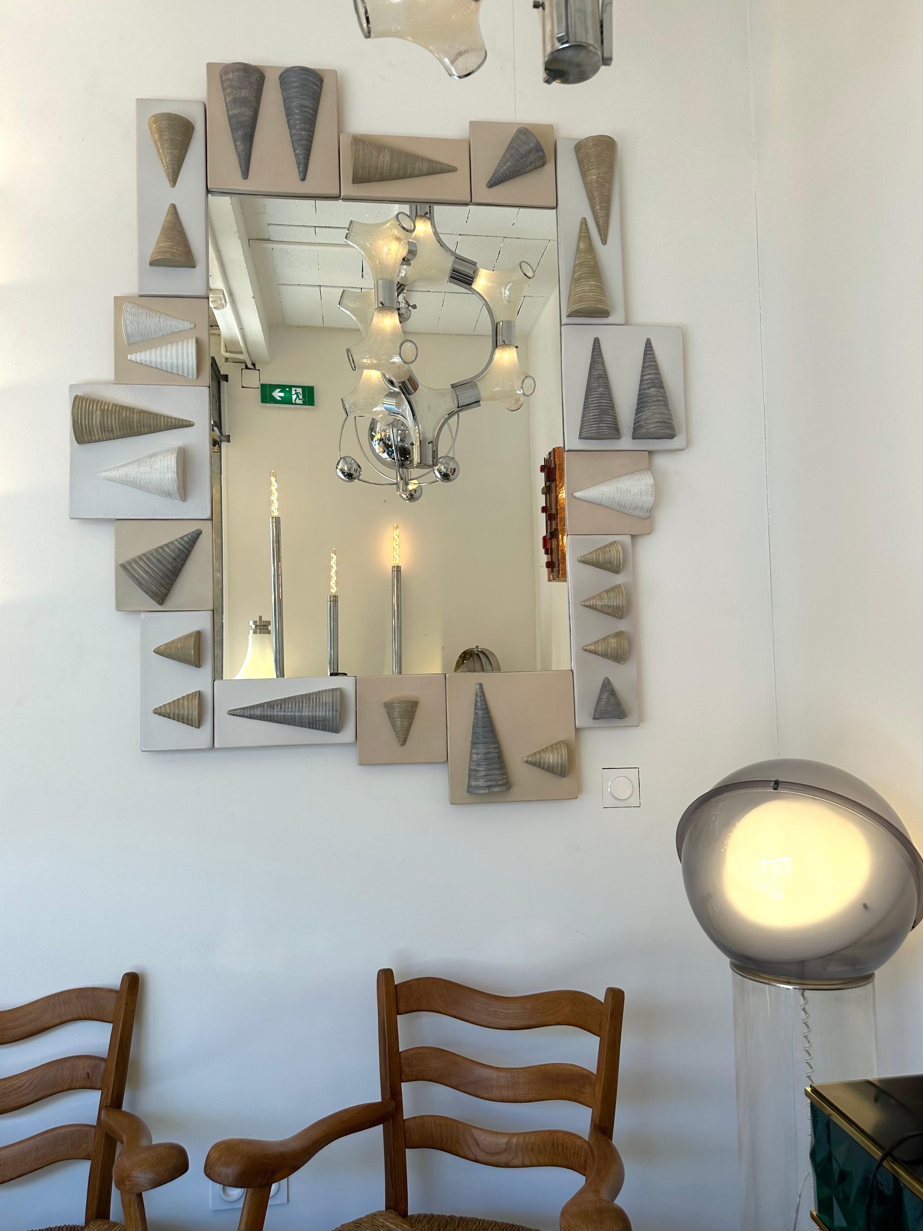 Italian Large Contemporary Cone Ceramic Mirror by Antonio Cagianelli, Italy For Sale