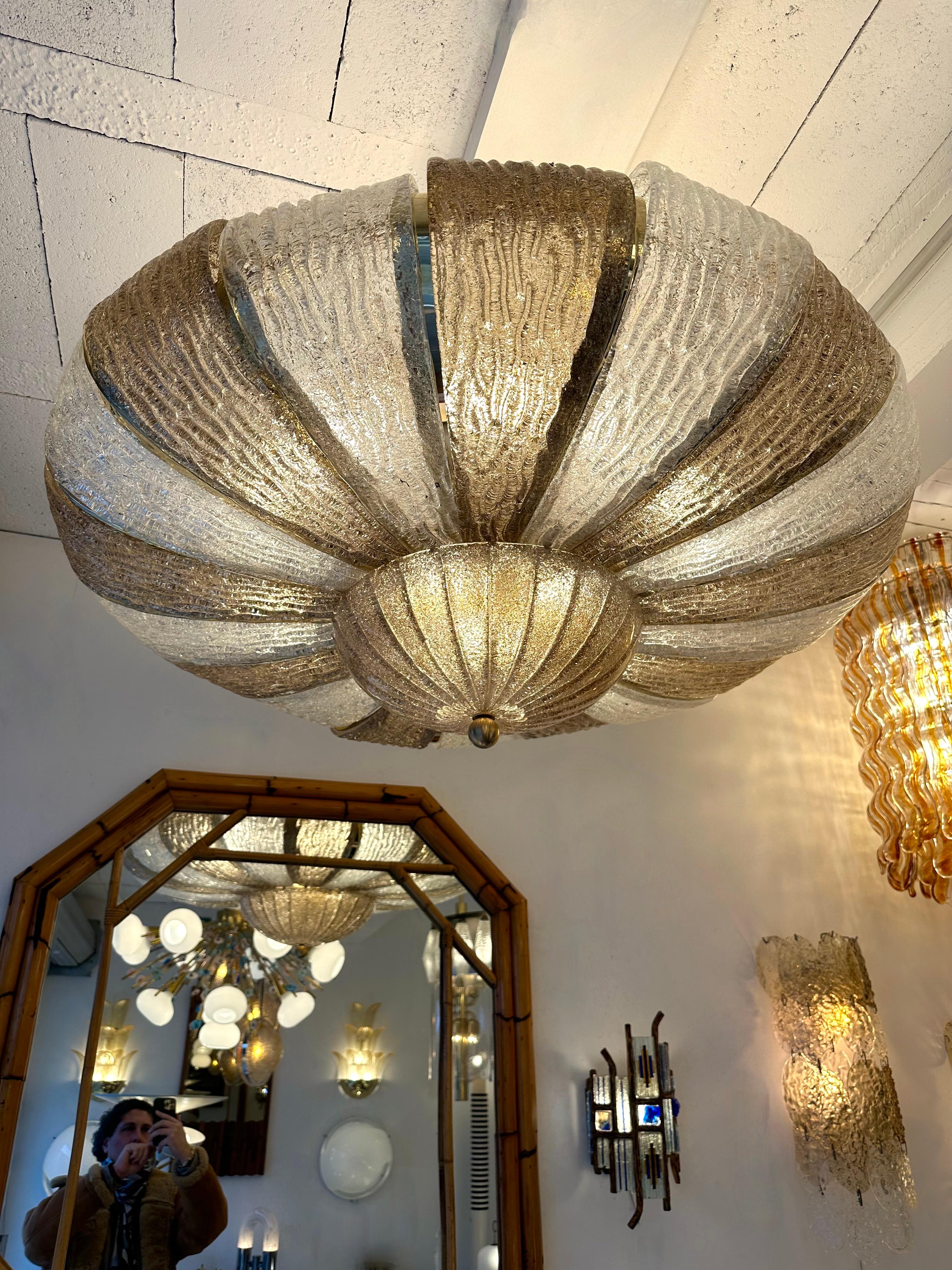 Italian Large Contemporary Crown Chandelier Brass and Murano Glass , Italy For Sale