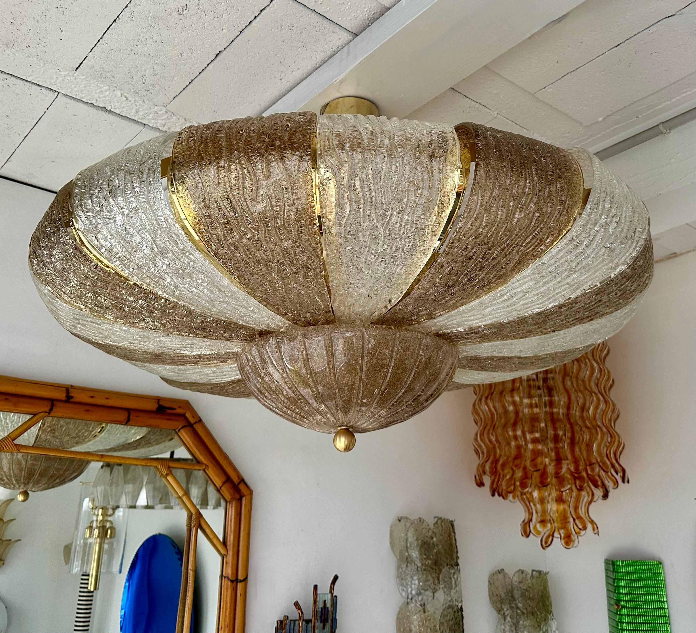 Large Contemporary Crown Chandelier Brass and Murano Glass , Italy For Sale 2