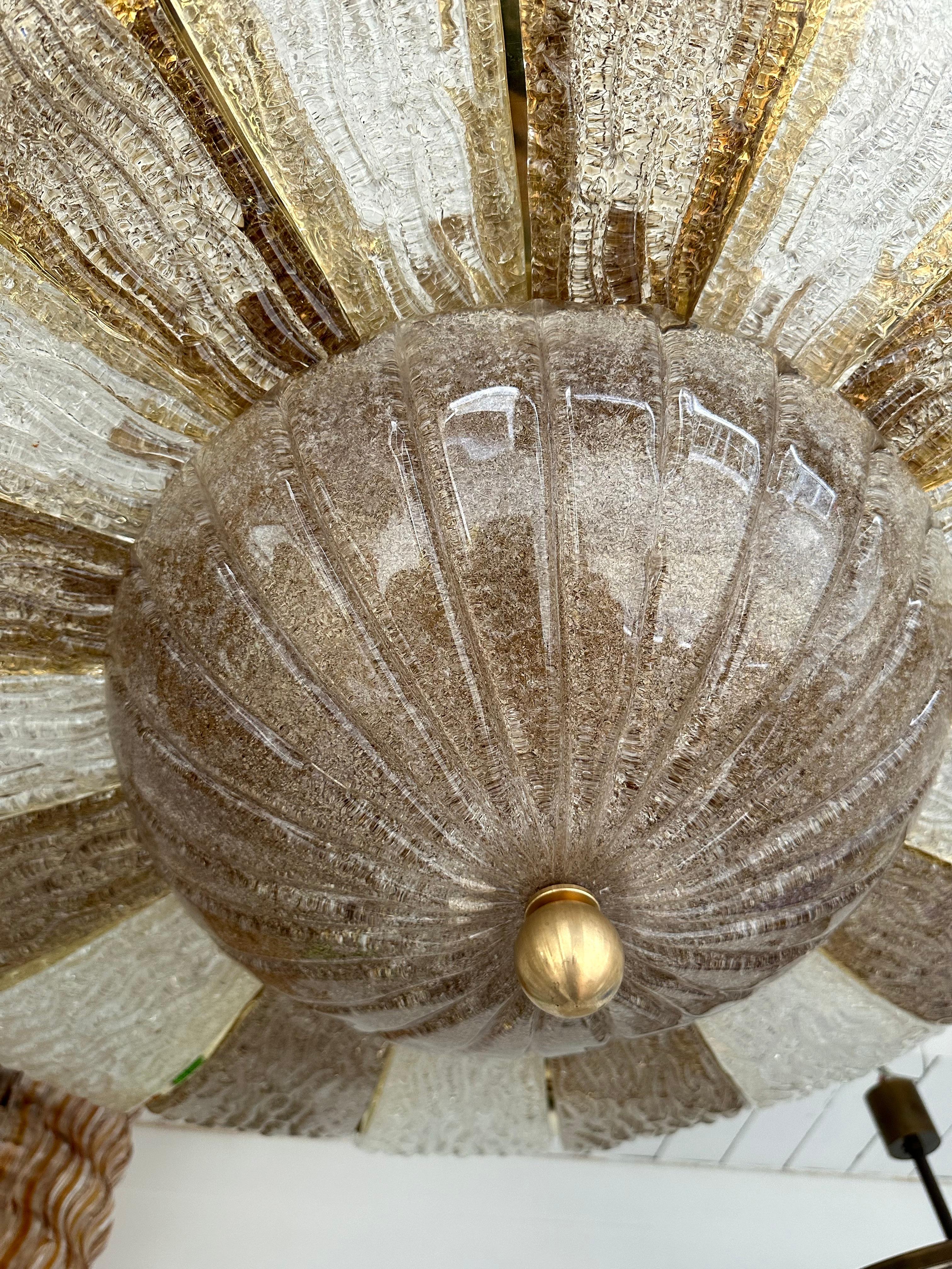 Large Contemporary Crown Chandelier Brass and Murano Glass , Italy For Sale 4