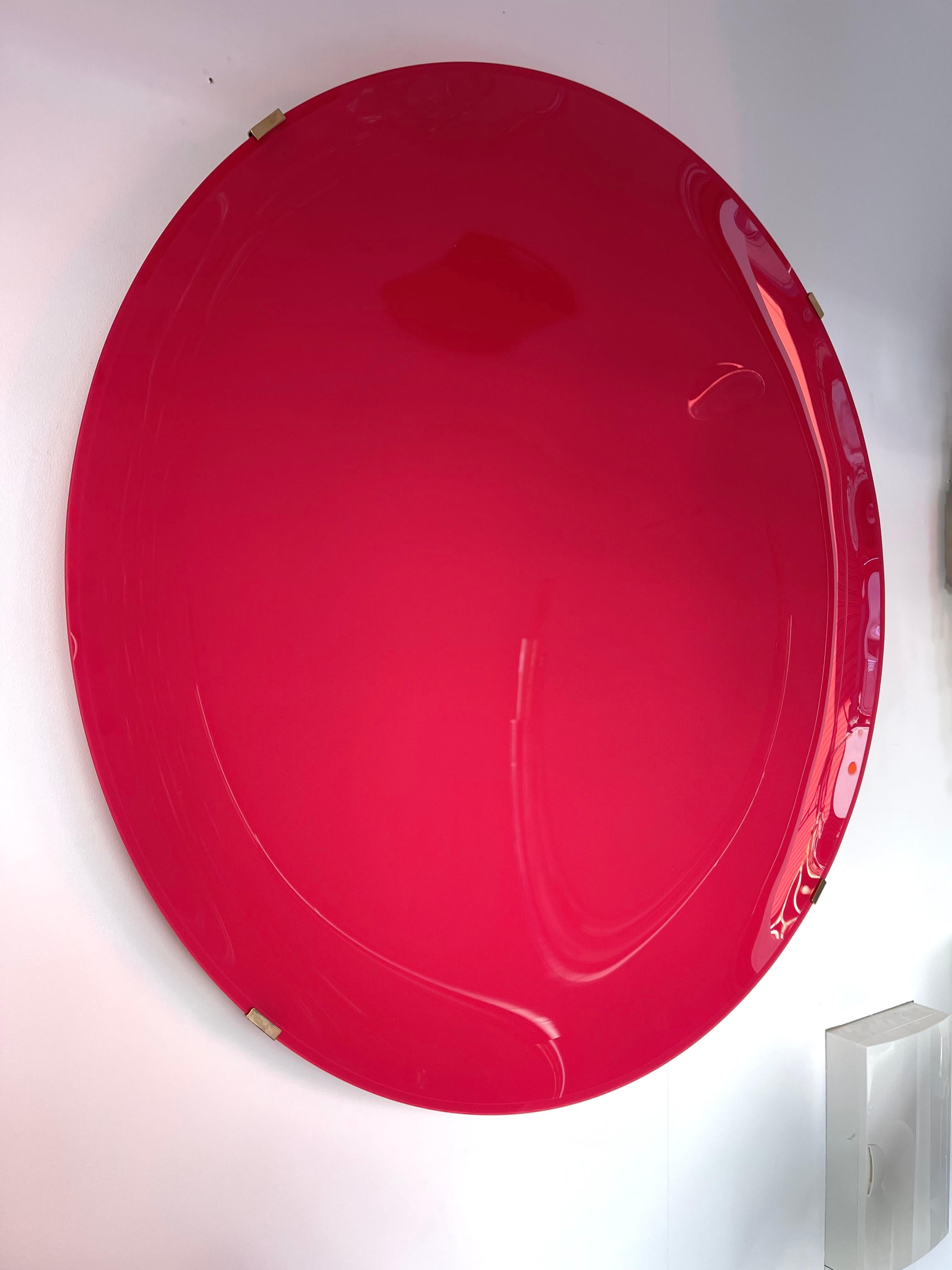 Large Contemporary Curve Concave Pink Mat Mirror, Italy For Sale 7