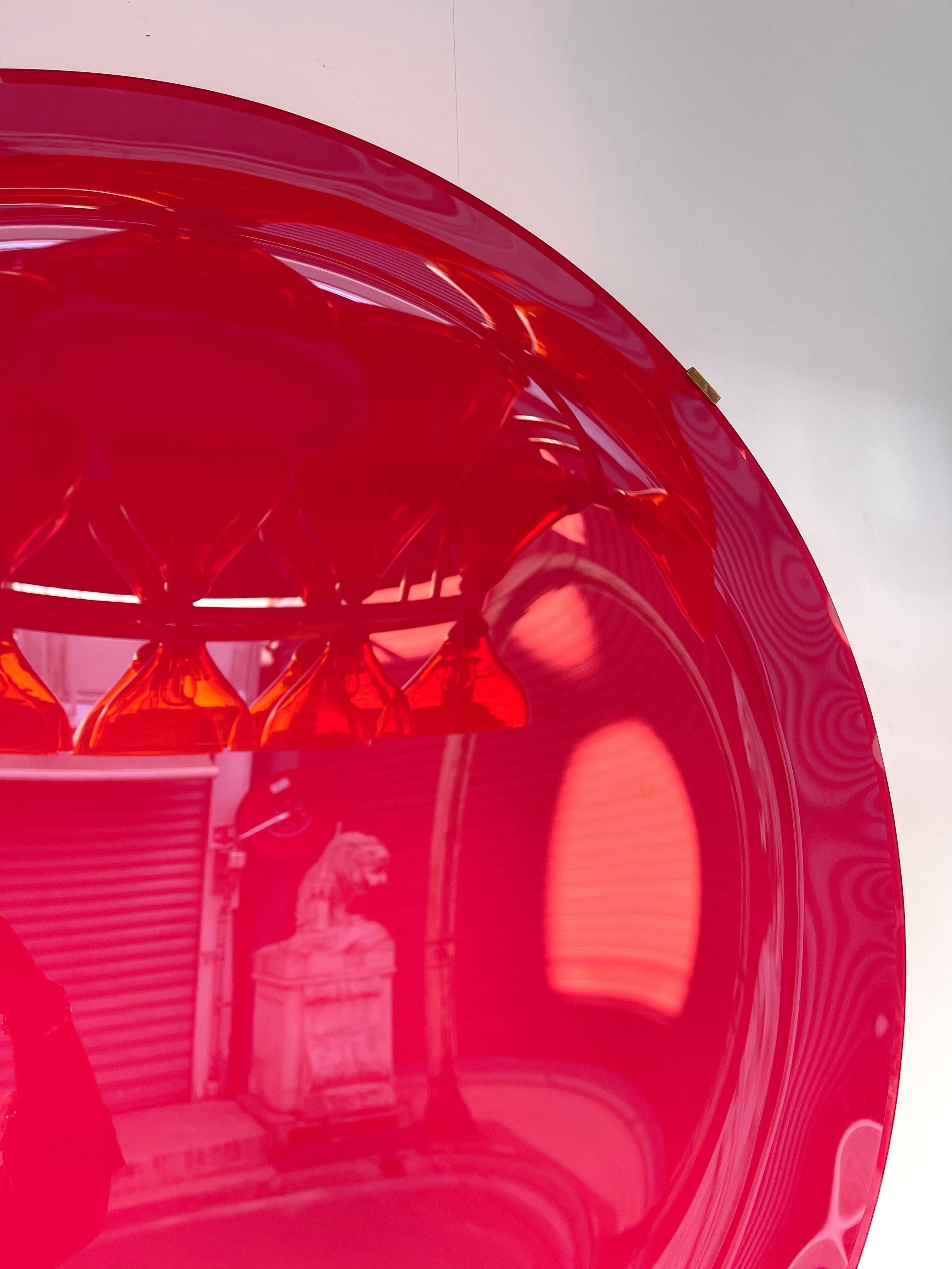 Großer zeitgenössischer konkaver rosa Mat-Spiegel mit Kurven, Italien im Angebot 8