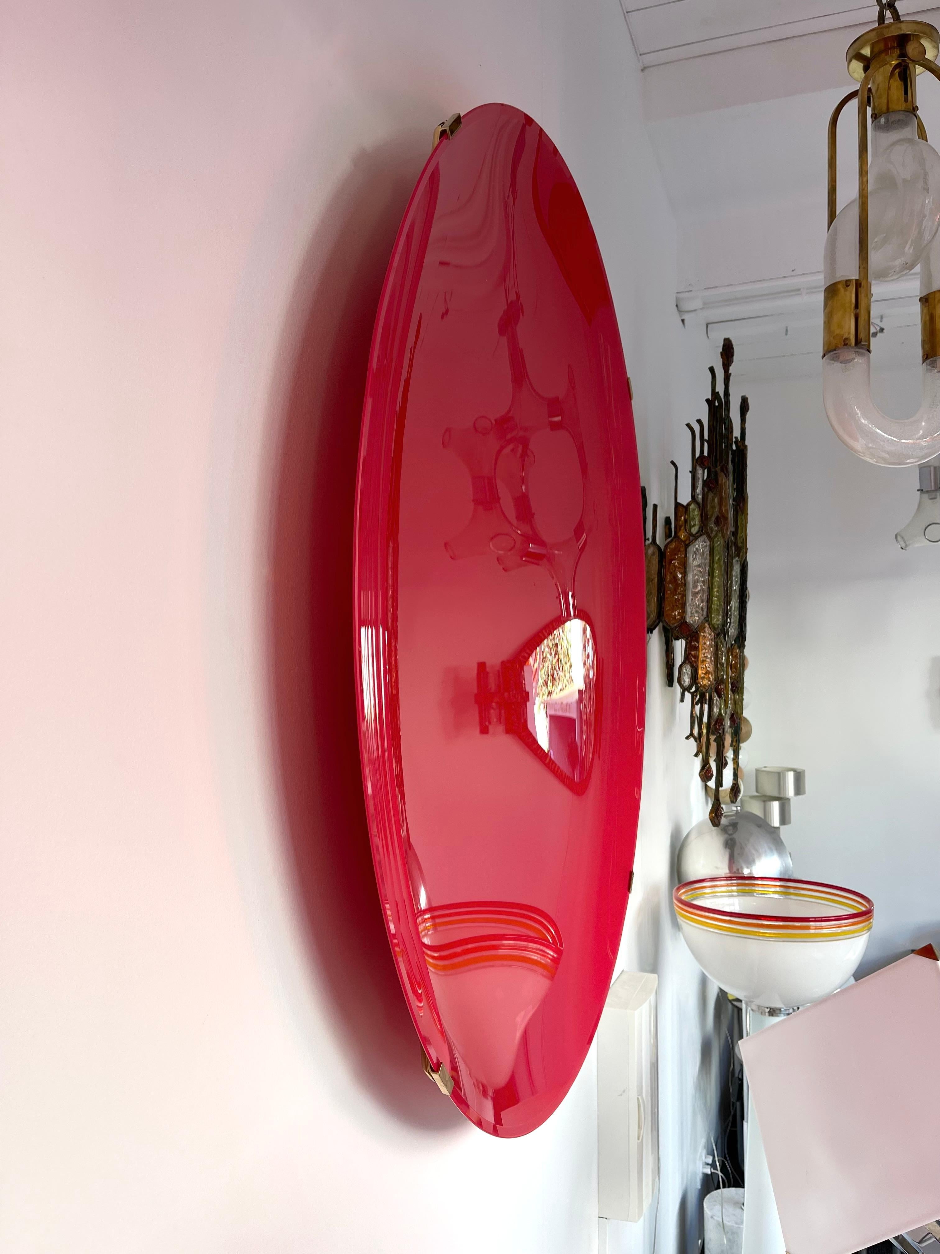 Large Contemporary Curve Concave Pink Mat Mirror, Italy For Sale 2