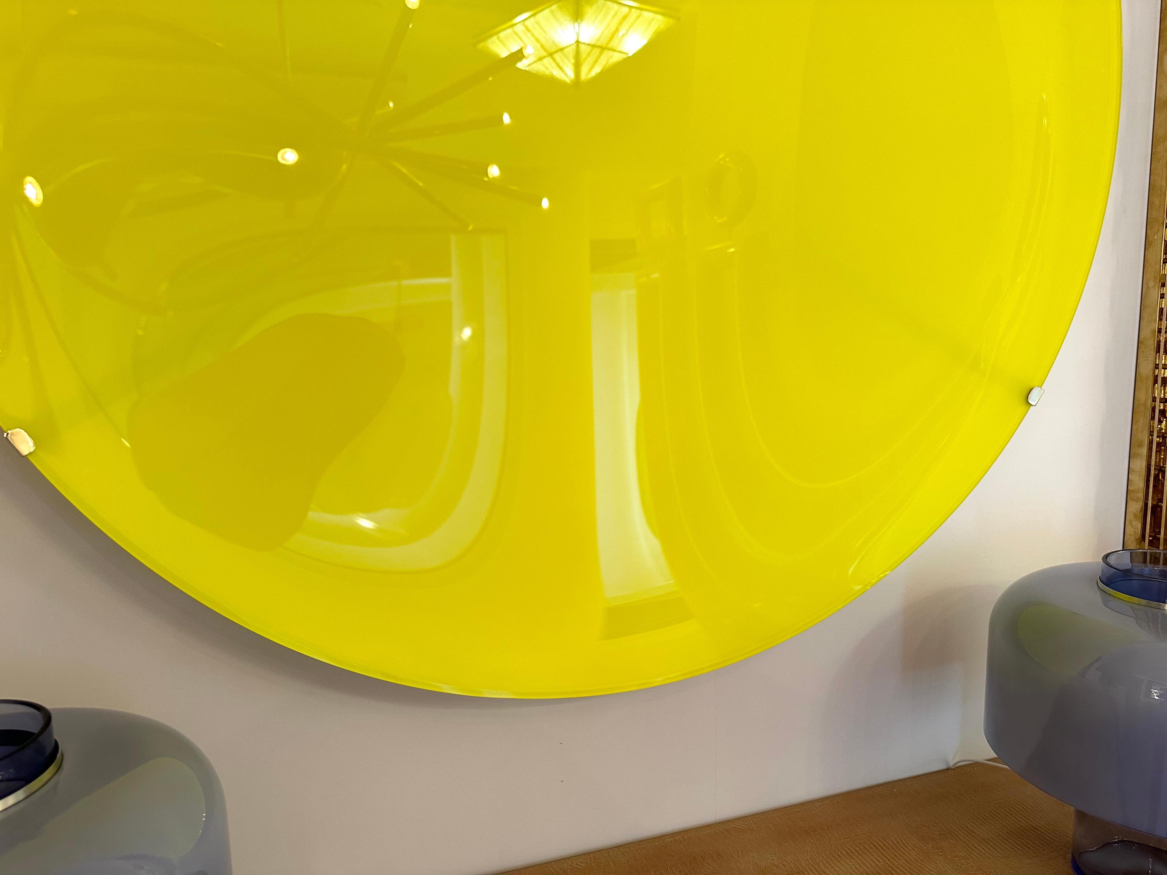 Large Contemporary Curve Concave Yellow Mirror, Italy For Sale 4