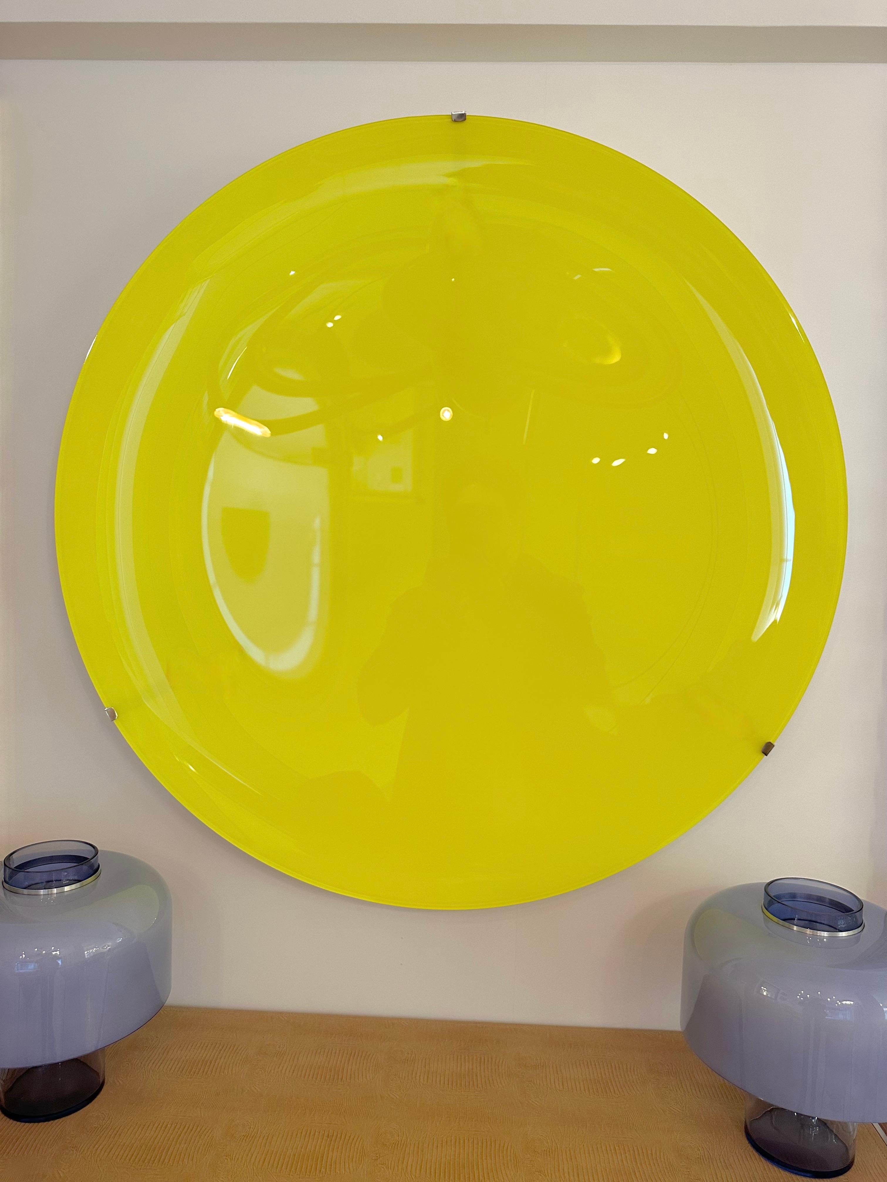 Large Contemporary Curve Concave Yellow Mirror, Italy For Sale 5