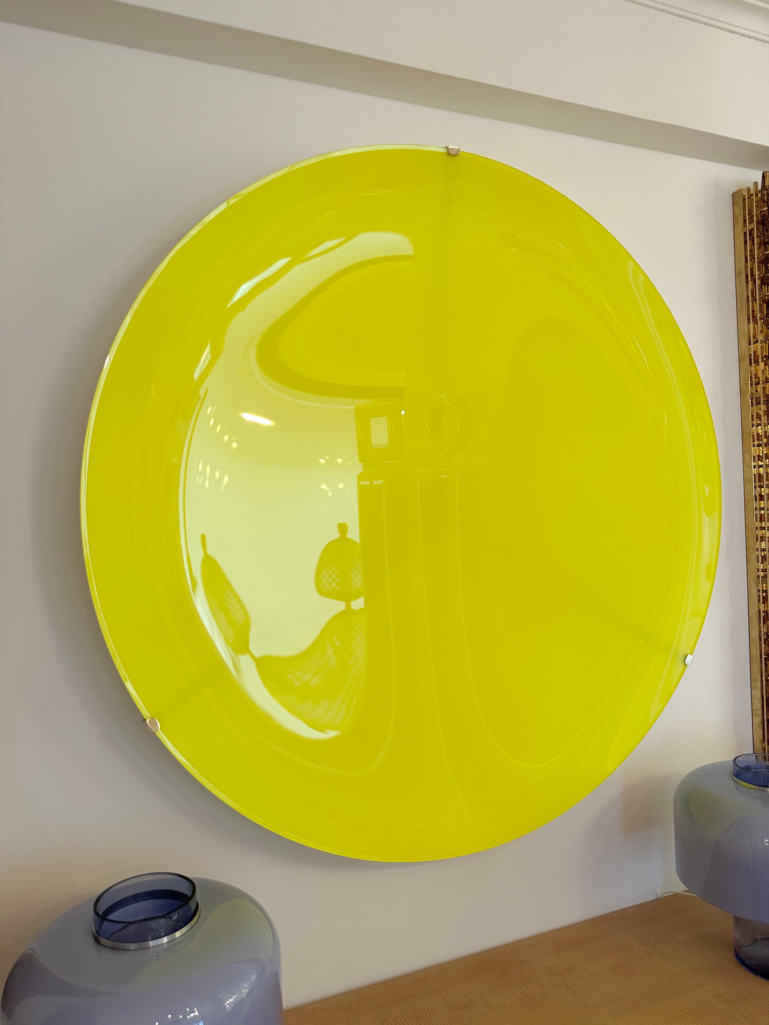 Large Contemporary Curve Concave Yellow Mirror, Italy For Sale 6