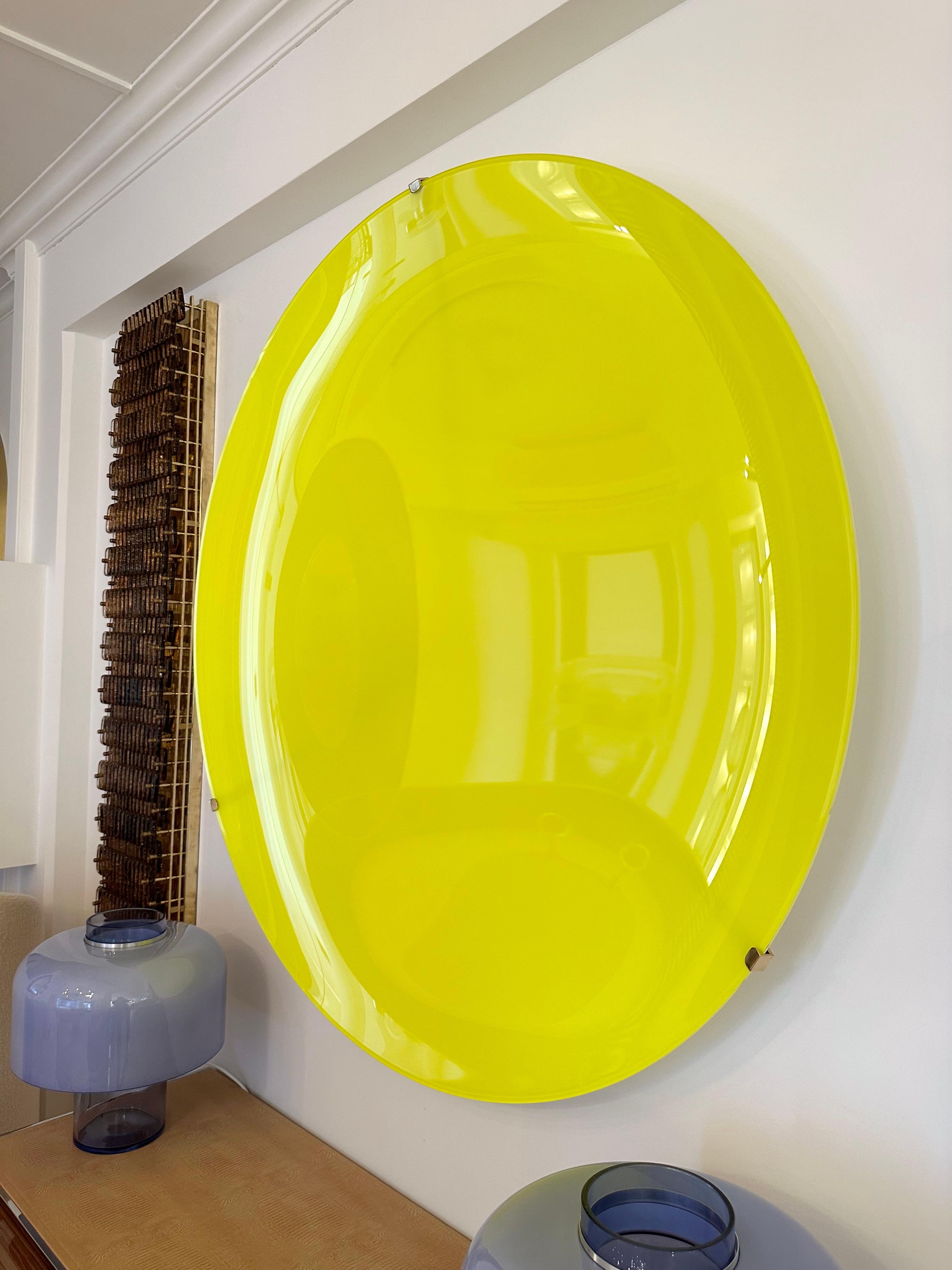 Large Contemporary Curve Concave Yellow Mirror, Italy For Sale 2