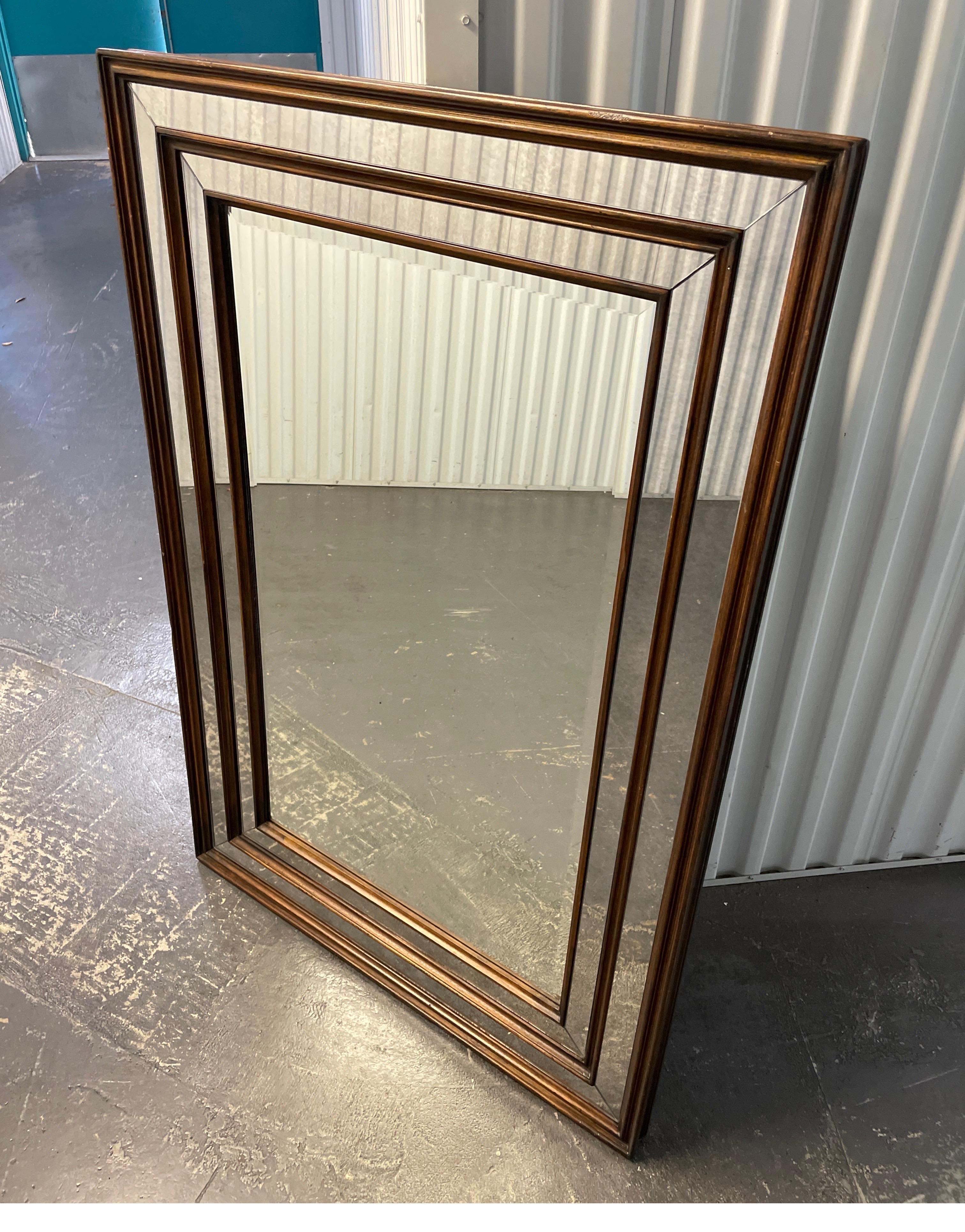 Large Contemporary Dark Wood Framed Beveled Wall Mirror im Zustand „Gut“ im Angebot in West Palm Beach, FL