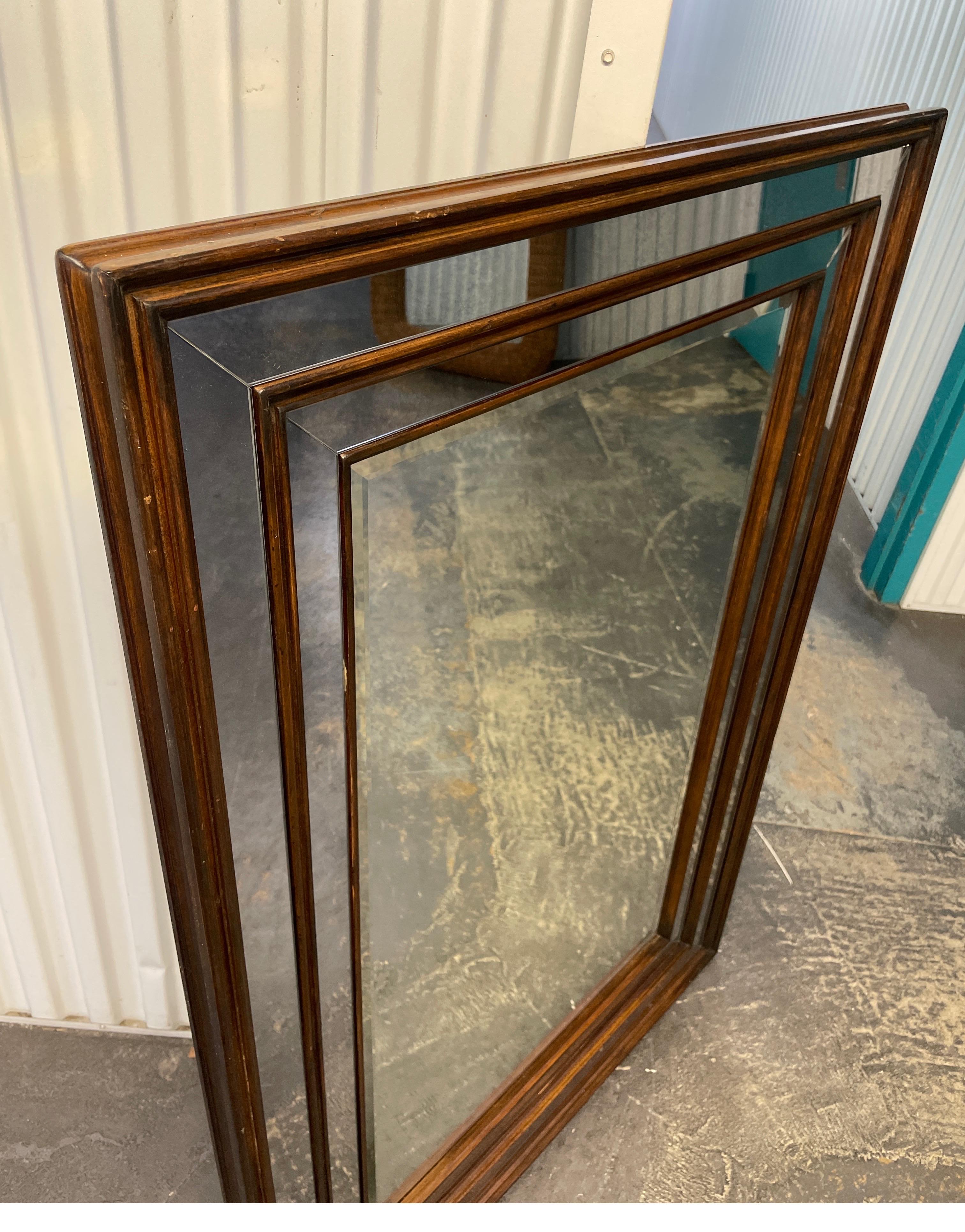 Large Contemporary Dark Wood Framed Beveled Wall Mirror (20. Jahrhundert) im Angebot