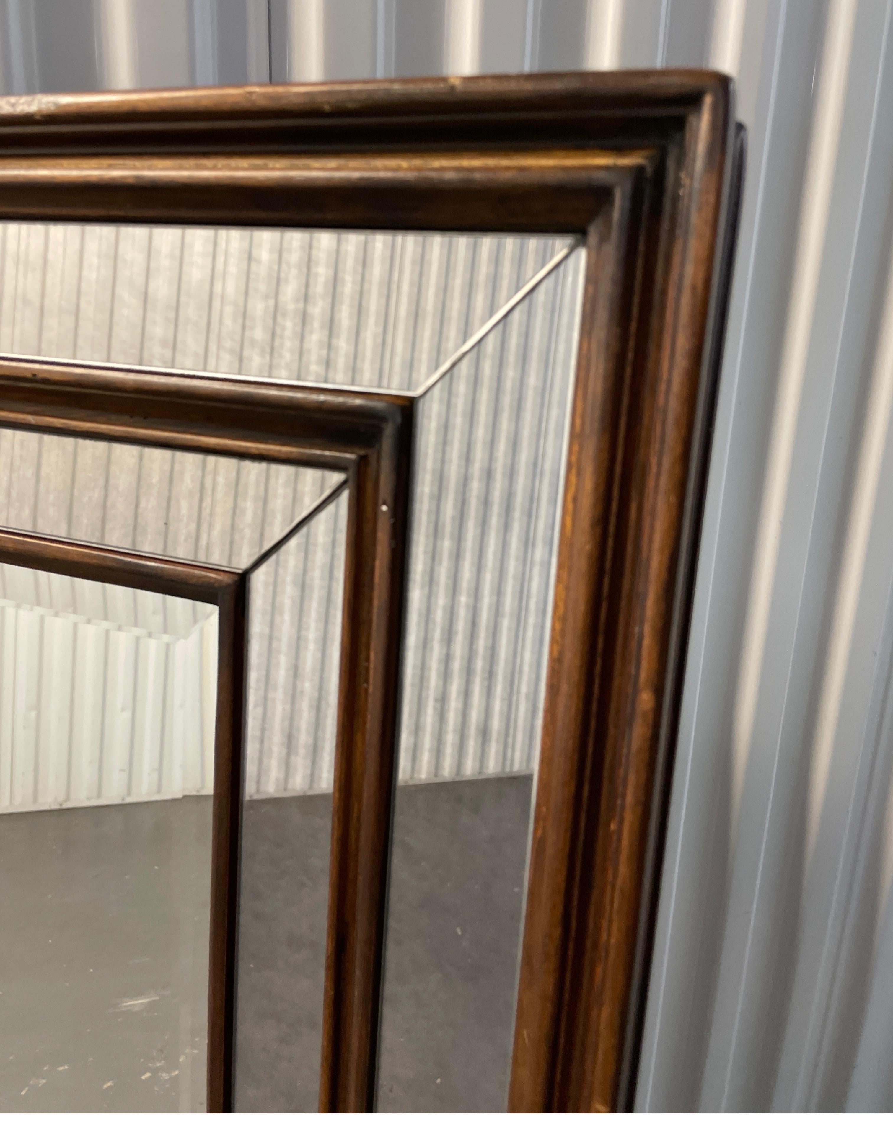 Large Contemporary Dark Wood Framed Beveled Wall Mirror im Angebot 2