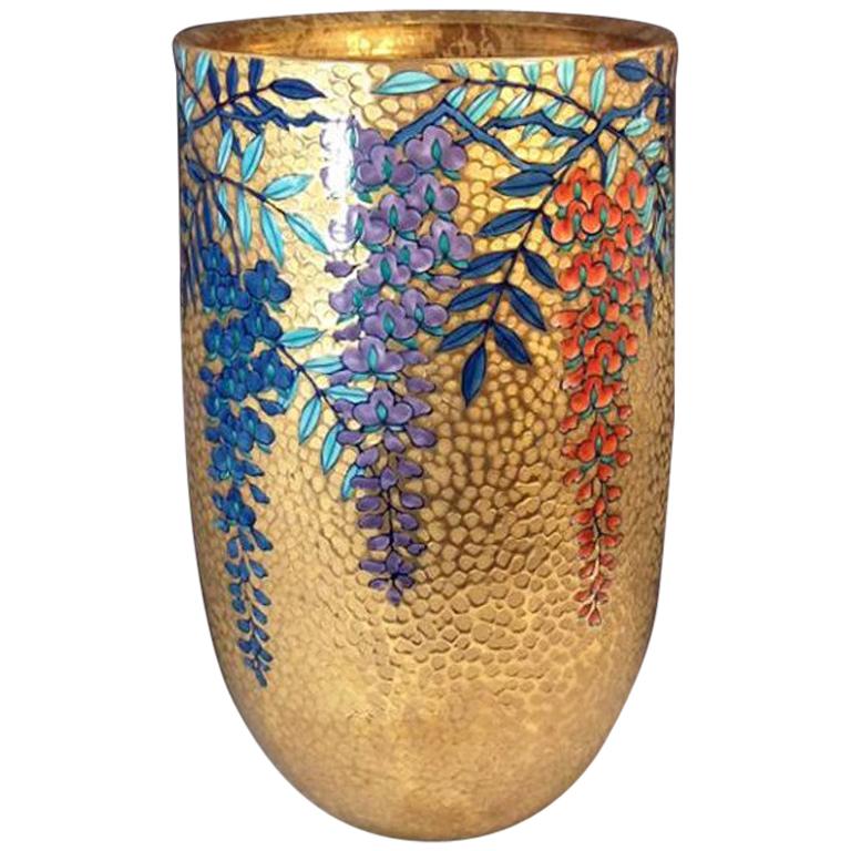 Large Contemporary Gilded Hand Painted Porcelain Vase by Japanese Master Artist