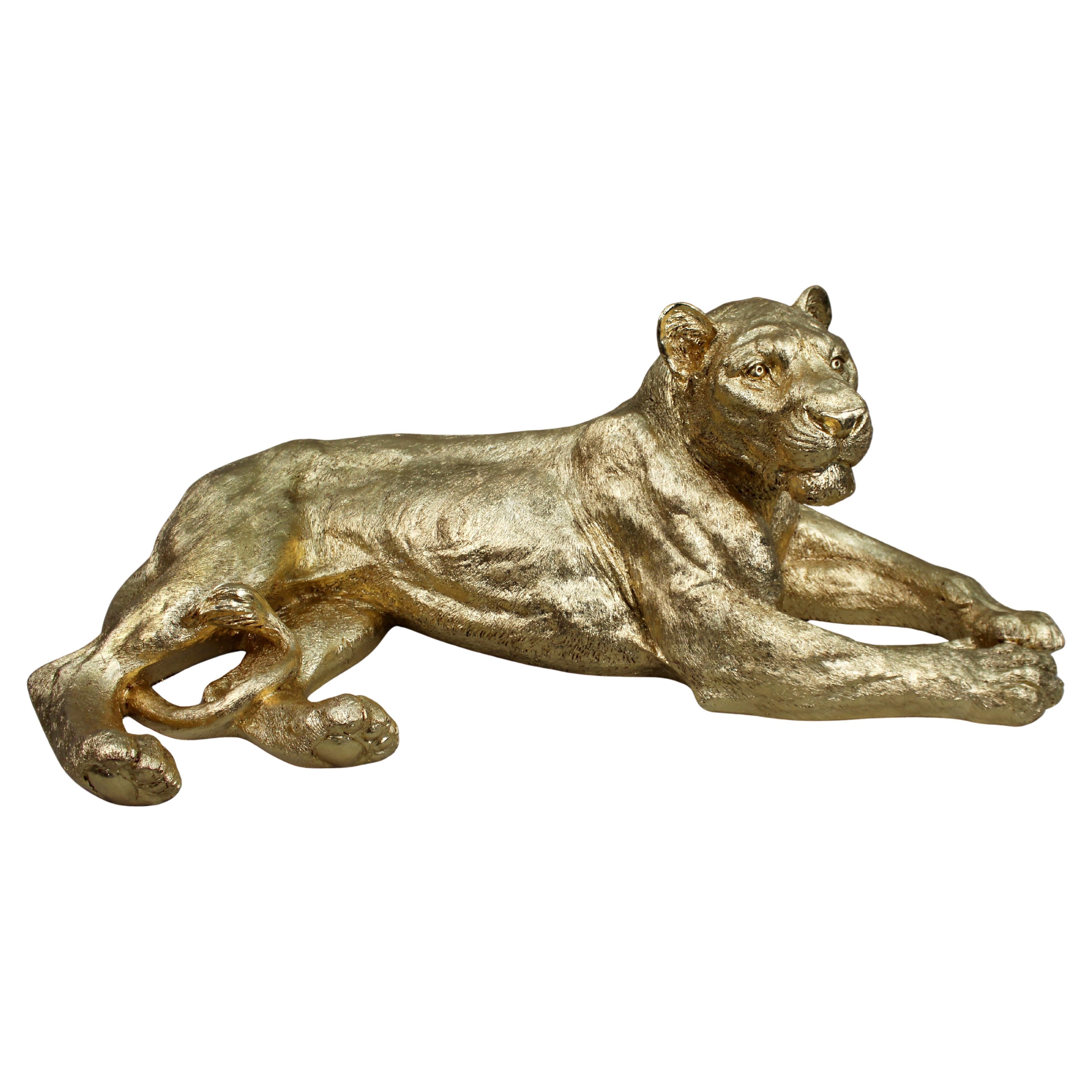 Large Contemporary Gold Leaf Lioness Sculpture