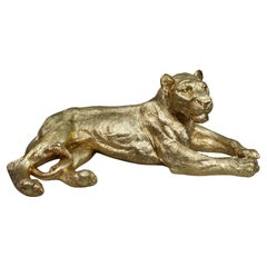 Large Contemporary Gold Leaf Lioness Sculpture