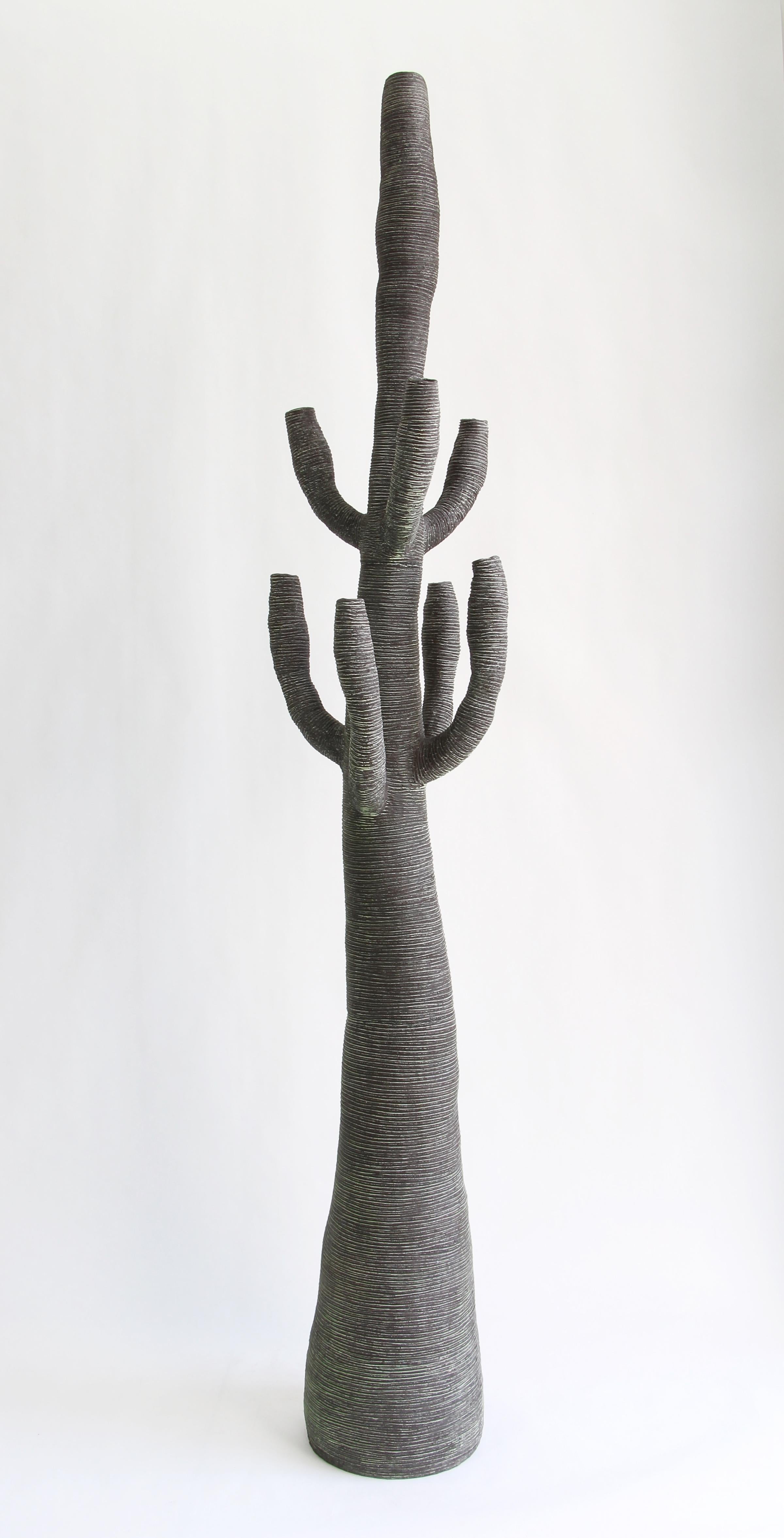 Minimalist Large Contemporary Green Ceramic Cactus Sculpture, Grand Cactus Vert For Sale