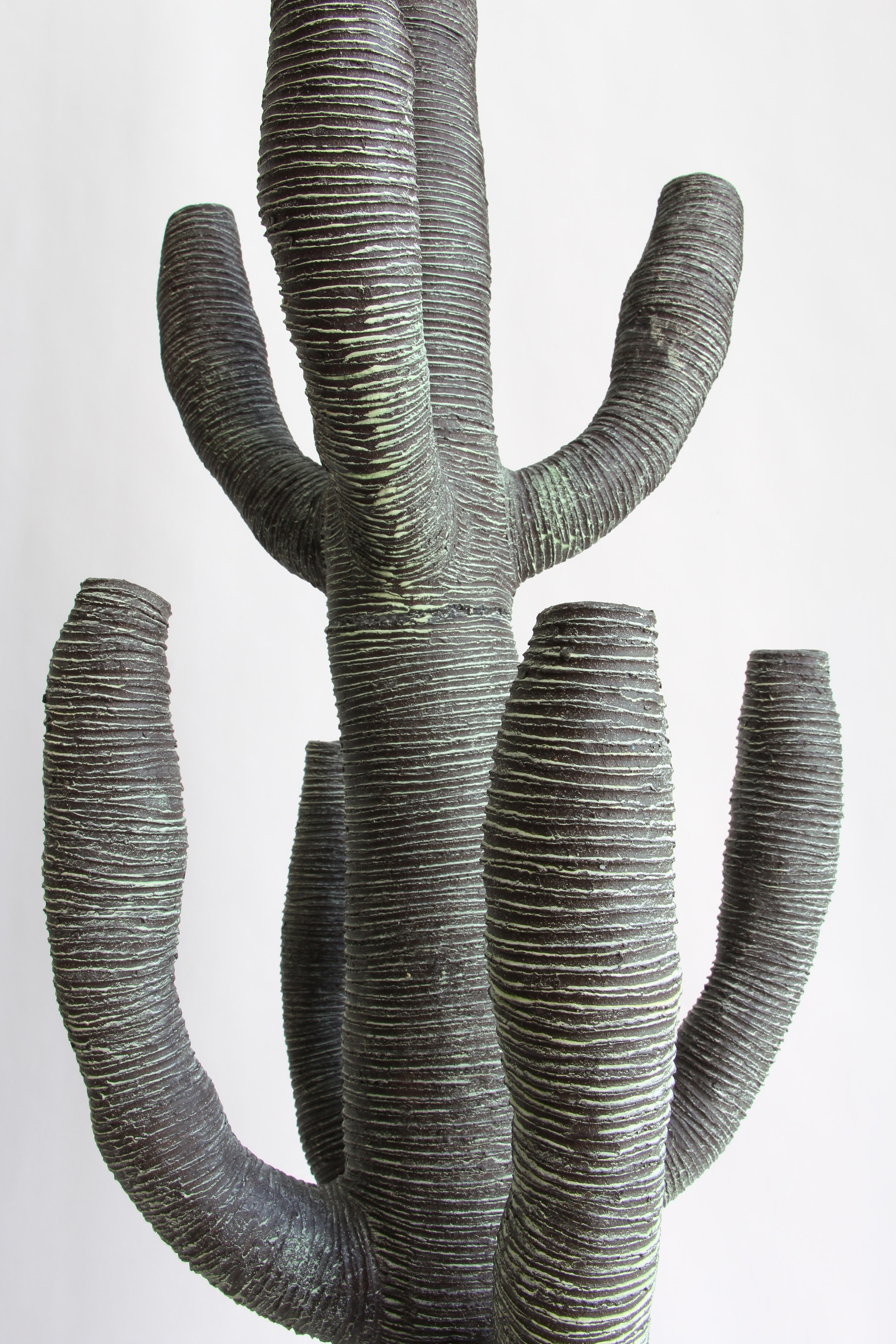 Hand-Crafted Large Contemporary Green Ceramic Cactus Sculpture, Grand Cactus Vert For Sale