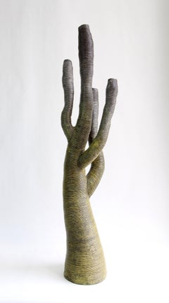 Grande sculpture contemporaine d'arbre en céramique verte:: Arbre Vert
